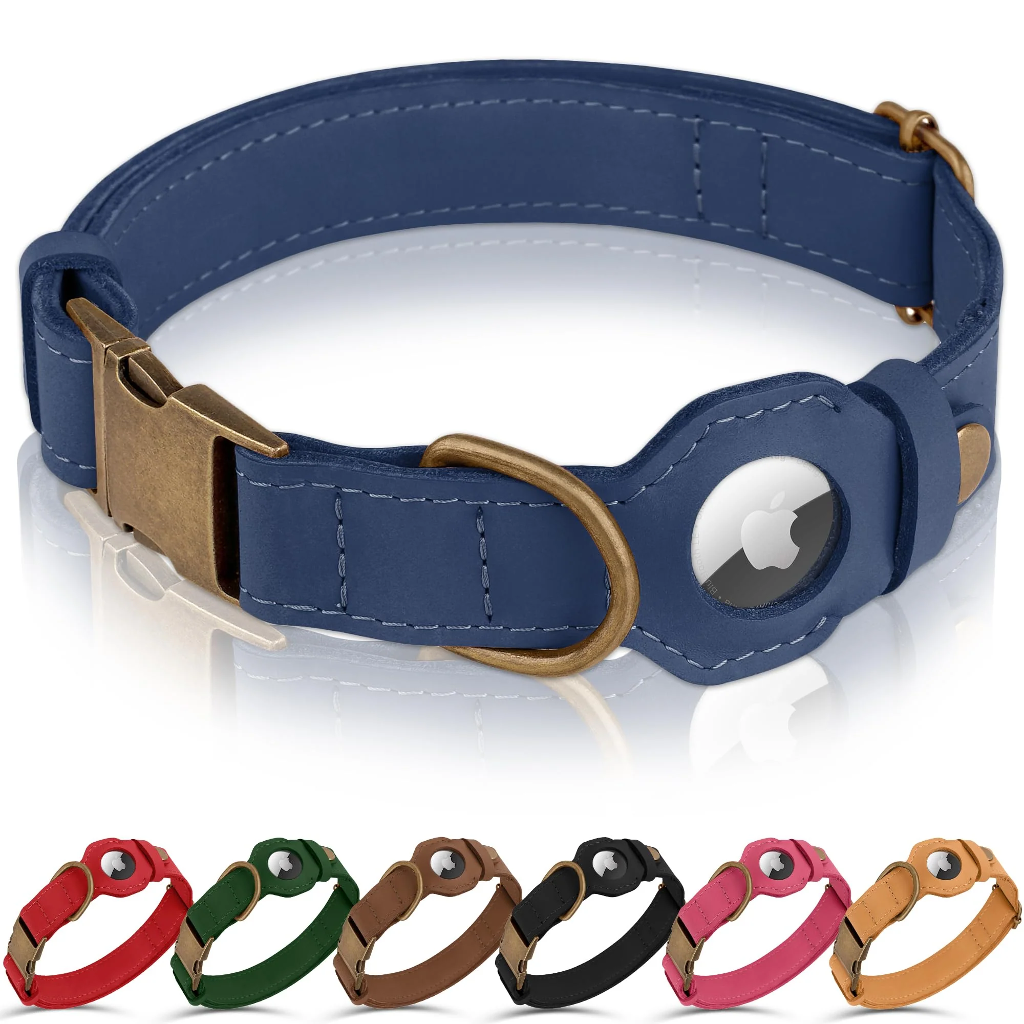 Exceptional BUDKAS AirTag Dog Collar – Leather with AirTag Holder Metal Buckle Smoky Blue S Reusable