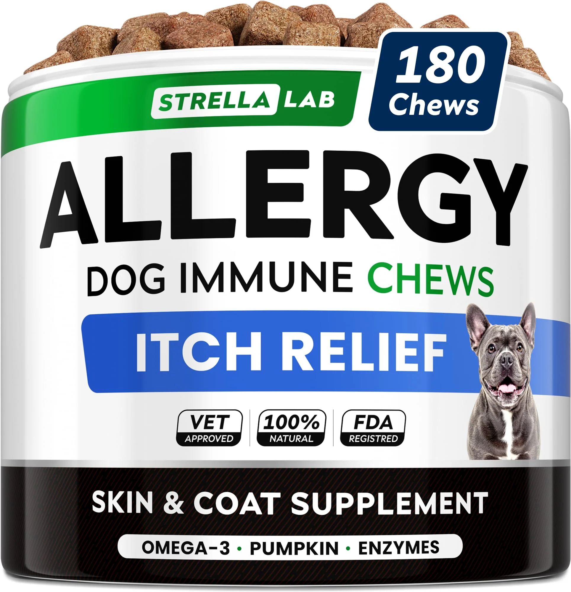 Exclusive StrellaLab Dog Allergy Relief Chews with Omega-3 – Ingredients Taste Made in USA Flexible