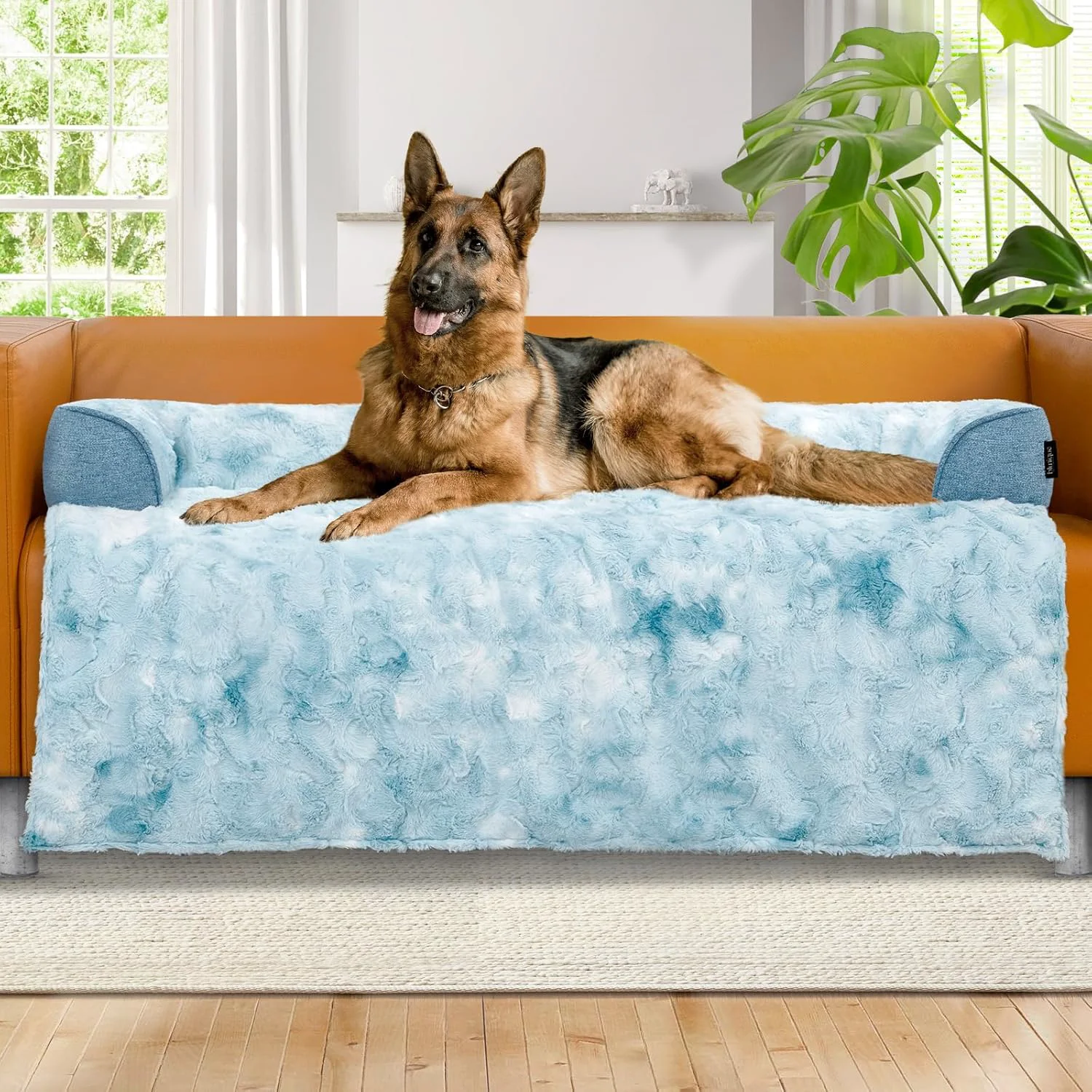 Stylish Calming Extra Large Dog Couch Bed for Dogs 45 x 37 inch Waterproof Removable Pet Mat Couch Cover for Furniture Protector Non-Slip Fluffy Pelsbarn Dog Bed for Couch Sofa Car - Tie-Dye Blue Trendy