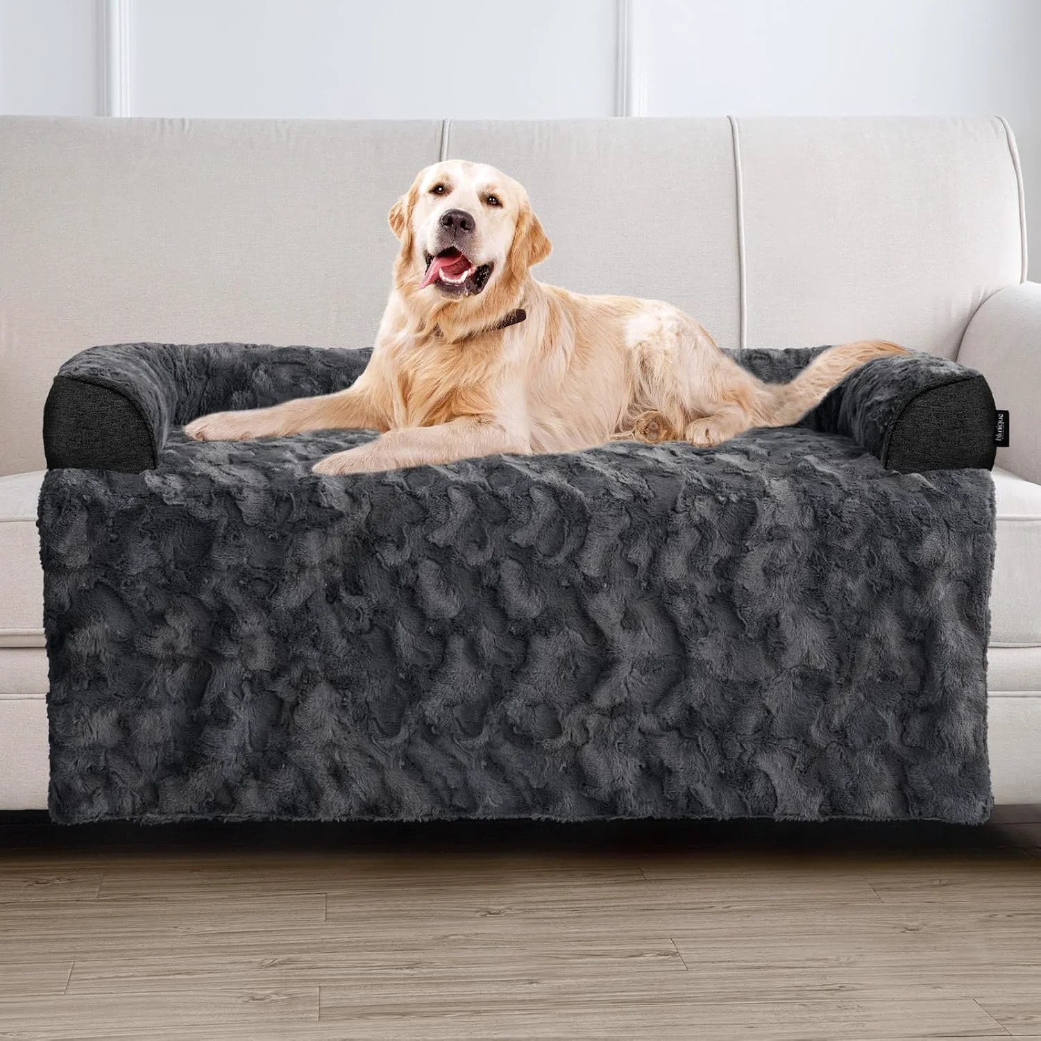Reusable Calming Extra Large Dog Bed for Couch 45 x 37 inch Removable Couch Cover for Dogs Washable Non-Slip Fluffy Plush Dog Sofa Mat for Furniture Protector - Dark Grey Trusted