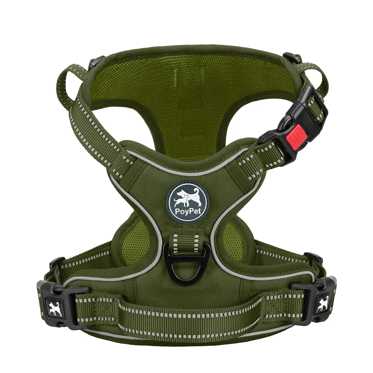 Powerful PoyPet No Pull Dog Harness — Reflective Adjustable No-Choke Vest with Padded Handle Military Green M Dependable
