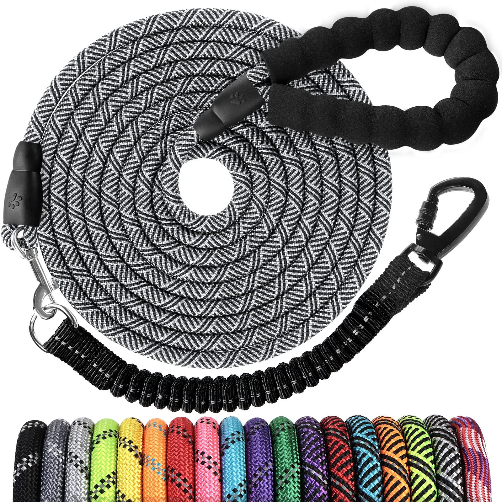 Original Design Jenico 30ft Long Dog Leash – Heavy-Duty Rope Lead with Reflective Bungee Padded Handle Dependable