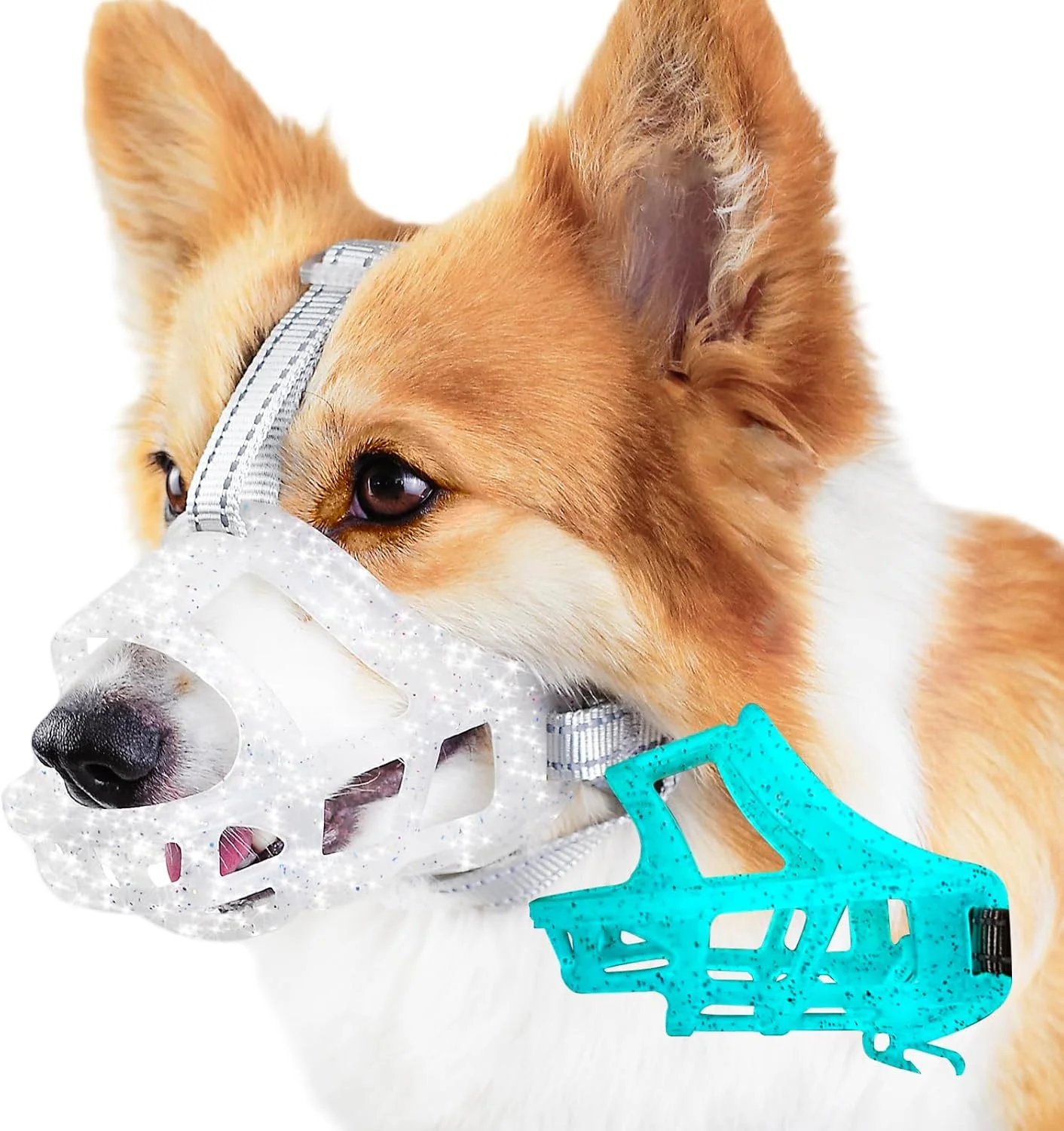 Secure Glow-in-The-Dark Dog Muzzle Basket Muzzle for Small Medium Large Dogs Anti-Biting Chewing Lightweight Cage Design Allows Drinking Panting for Grooming Training Transparent Size M Soft