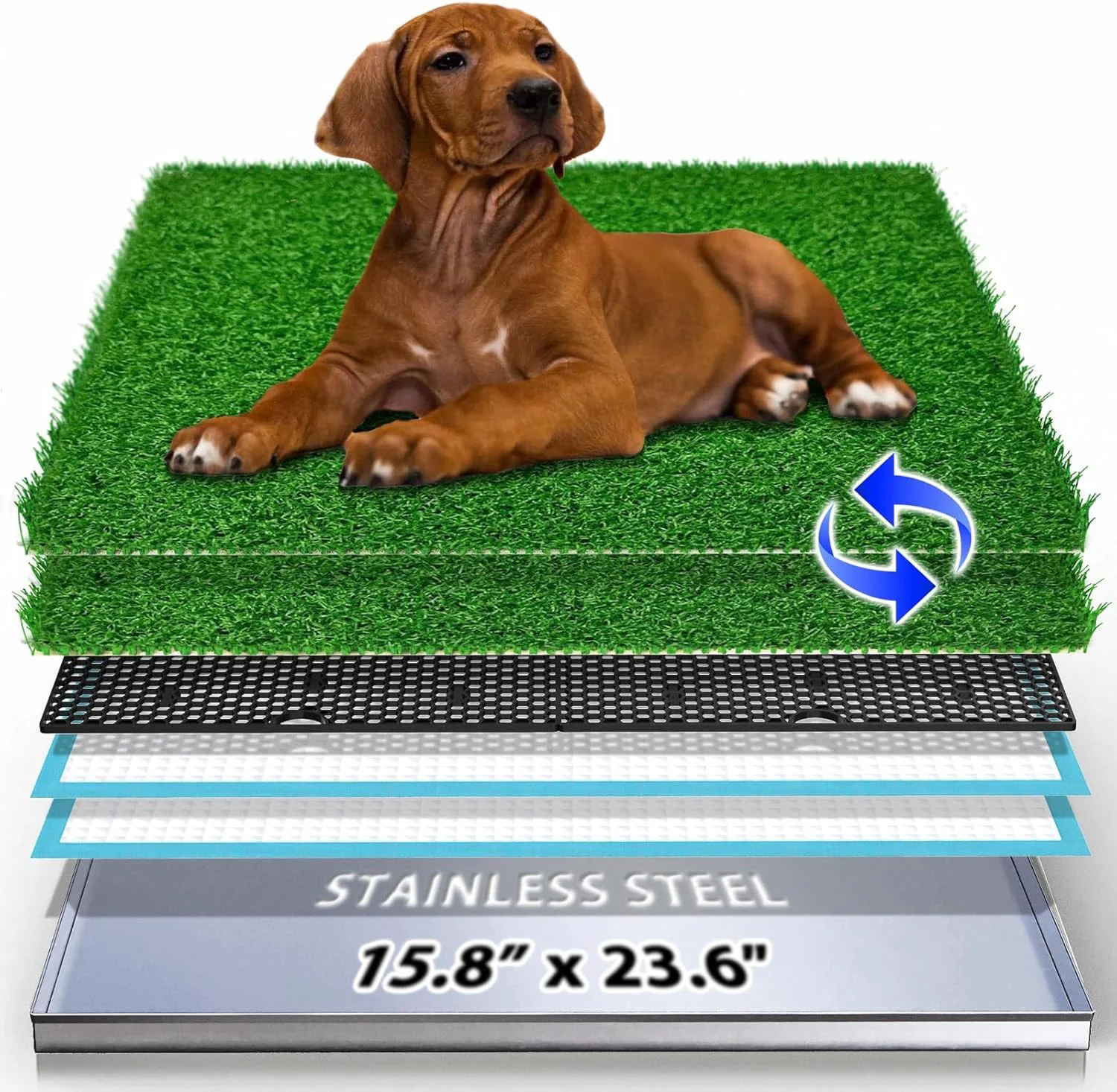 Next-Generation Dog Grass Pad with Tray Stainless Steel Odor-Resistand Indoor Outdoor Potty System Durable to Plastic with Artificial Grass for Dogs Potty Training Potty System Size -23.6 x 15.8 Expertly Made