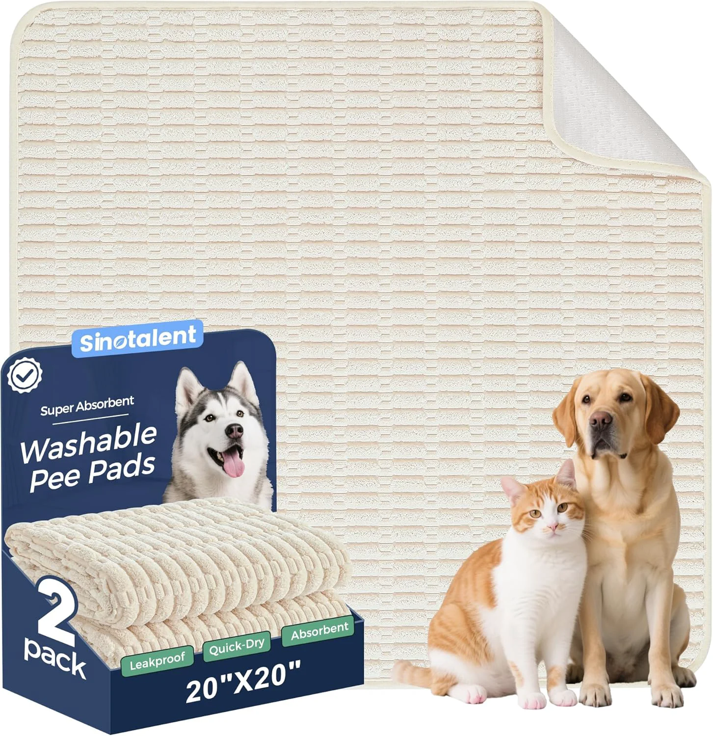 Lightweight Washable Pee Pads for Dogs 2 Pack Reusable Puppy Pads Dog Pads Non-Slip Dog Pee Pads Leakproof Pet Pee Pads Wee Wee Pads for Dogs. Cream White 20 x20 Pack of 2 Authentic