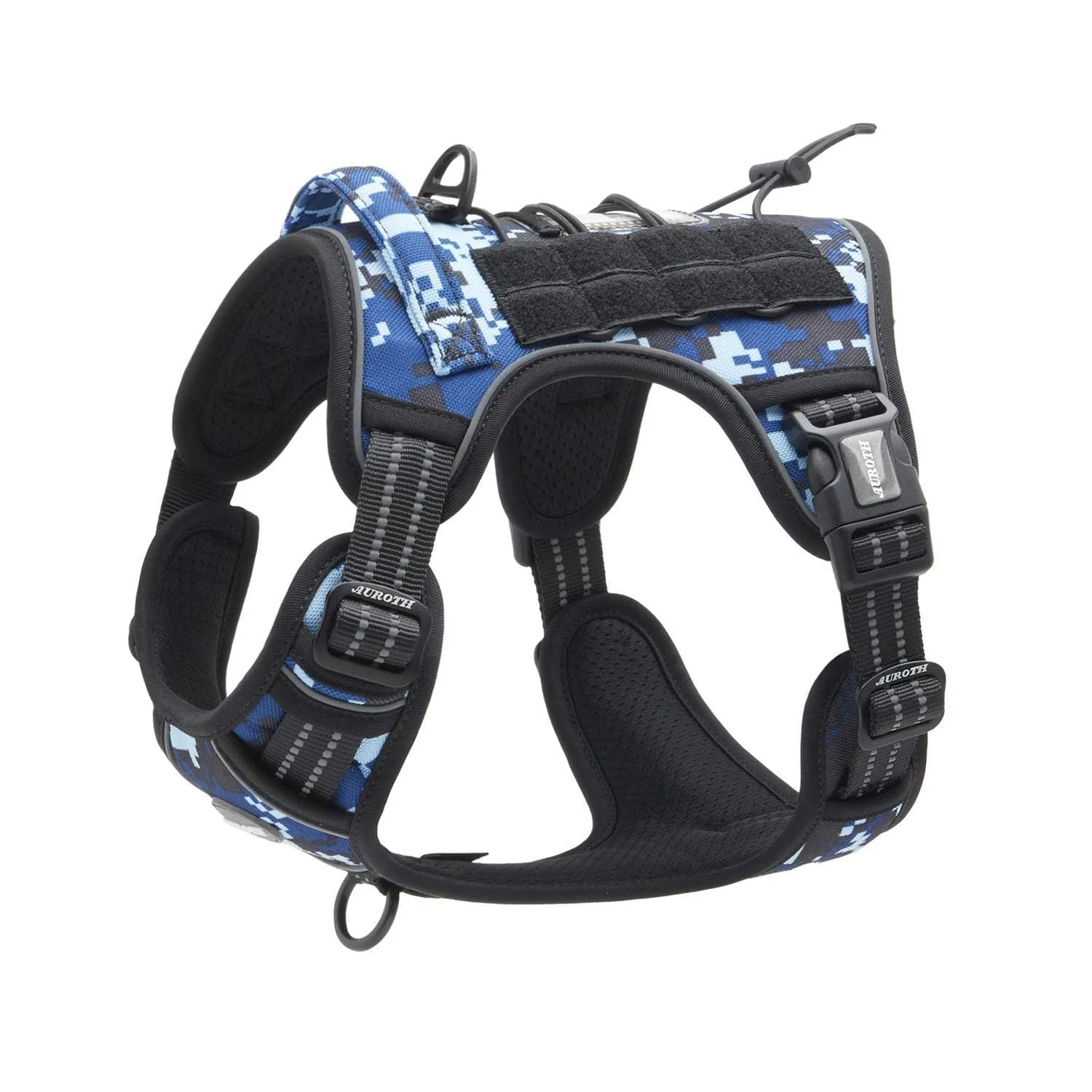 Genuine AUROTH Tactical No-Pull Dog Harness with Front Clip – Reflective Blue Camo S Recyclable