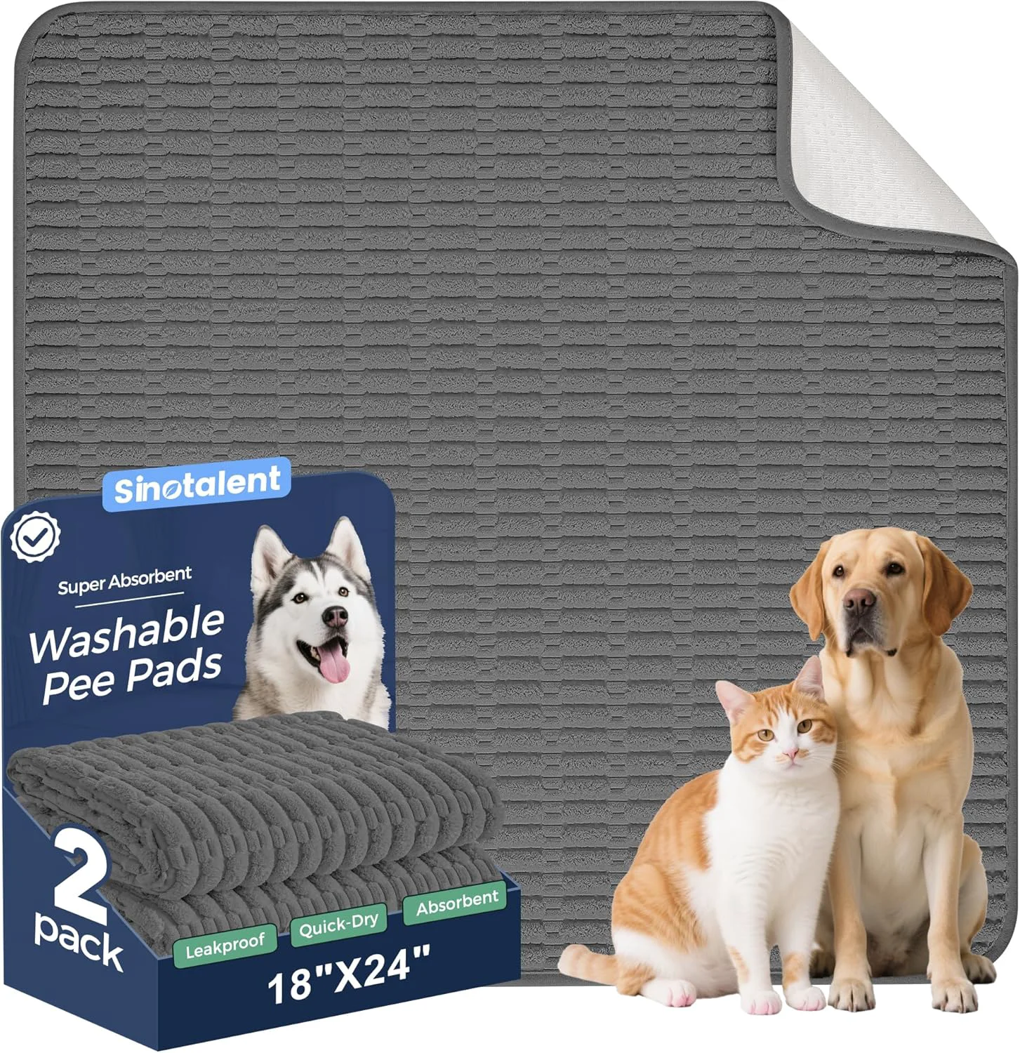 Long-Lasting Washable Pee Pads for Dogs Reusable Puppy Pads Dog Pads Non-Slip Dog Pee Pads Leak-Proof Pet Pee Pads Wee Wee Pads for Dogs. Dark Grey 18 x24 Pack of 2 Powerful