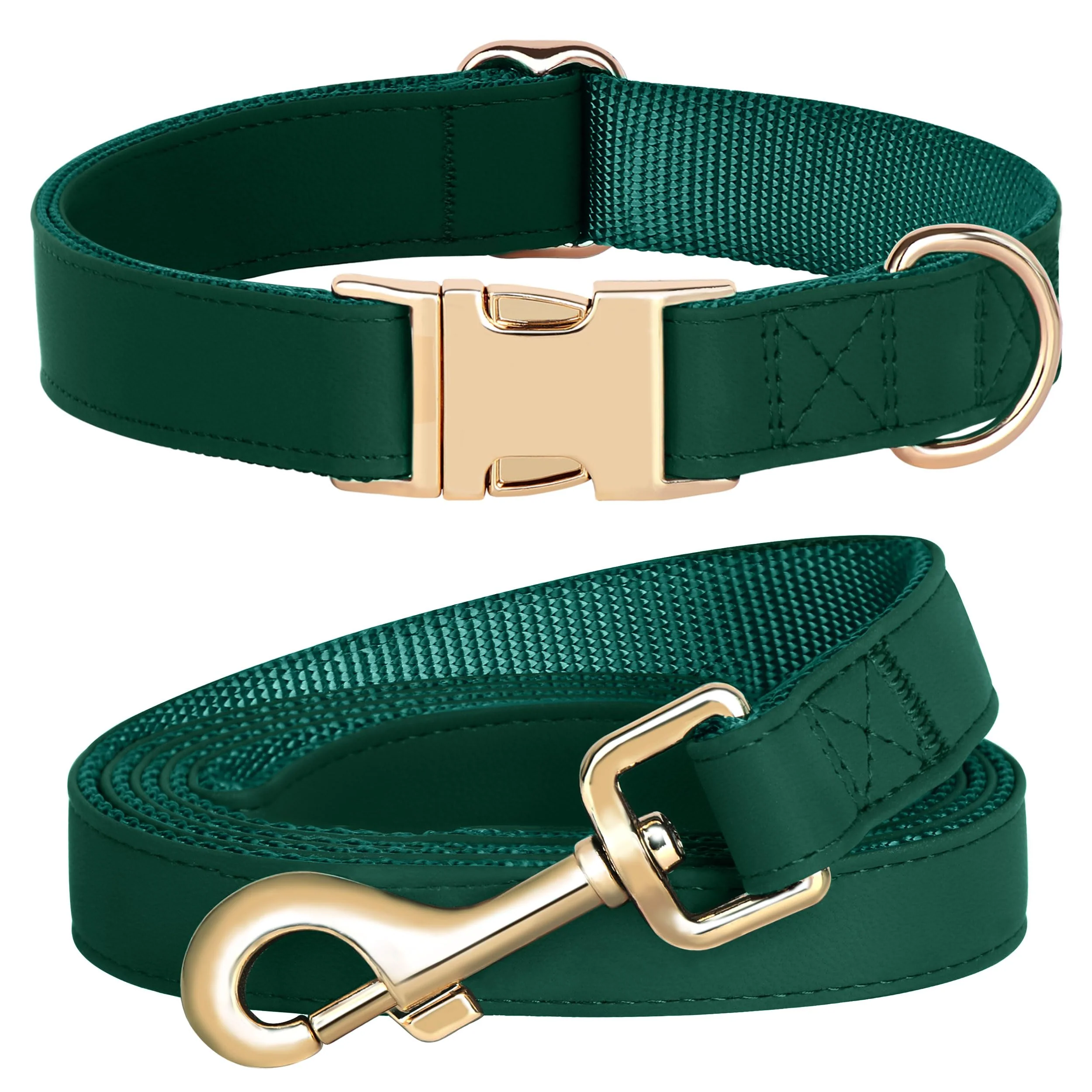 Superior PET ARTIST Soft PU Leather Dog Collar Leash Set — Christmas Green Medium 13-19 5ft Quick-Release Buckle Optimized