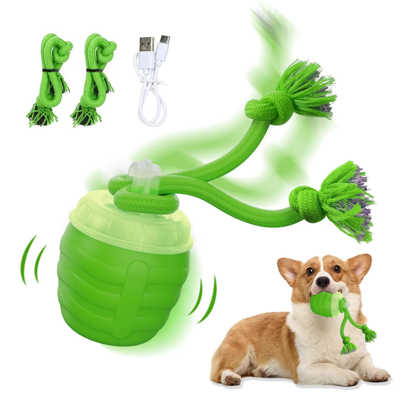 Crafted Huimpet Interactive Dog Toy — 2025 Motion Activated Rolling Squeaky Ball Green USB-C Rechargeable Functional