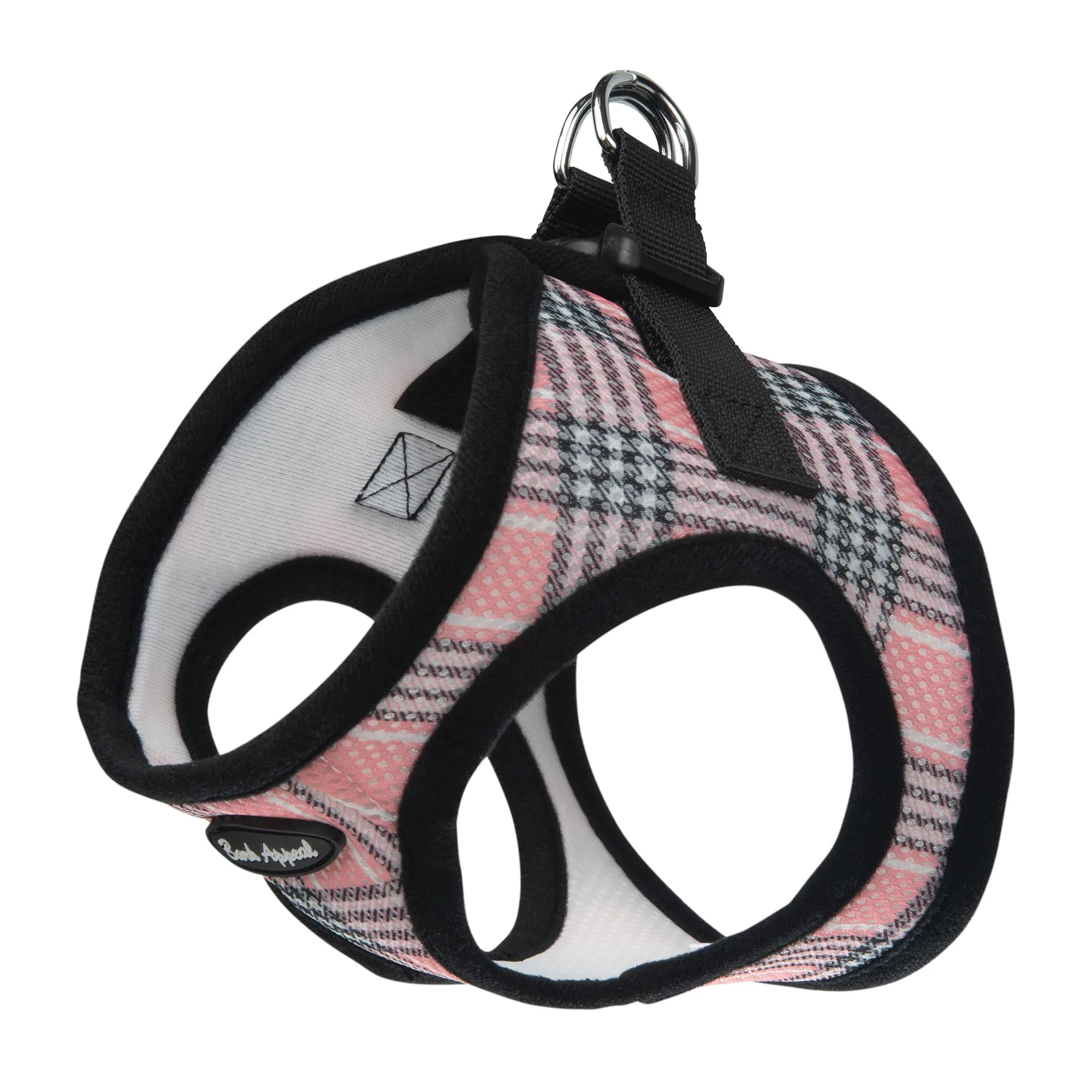 Functional Bark Appeal Pink Plaid Step-in Harness for Small–Medium Dogs — Anti-Choke Soft Vest Updated Sizing Minimalist