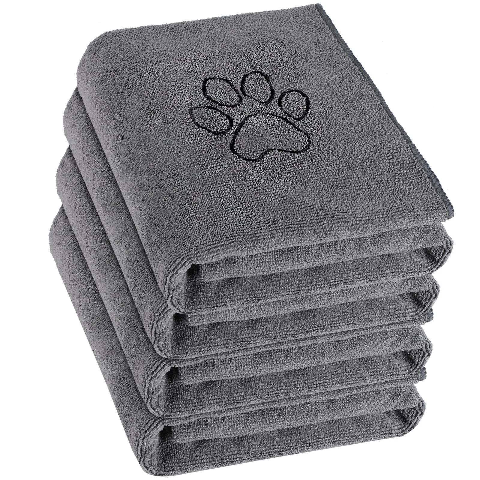 High-Quality Chumia 4 Pack Dog Towels – Large 16x32 in Microfiber Absorbent Paw Embroidery Gray Lightweight