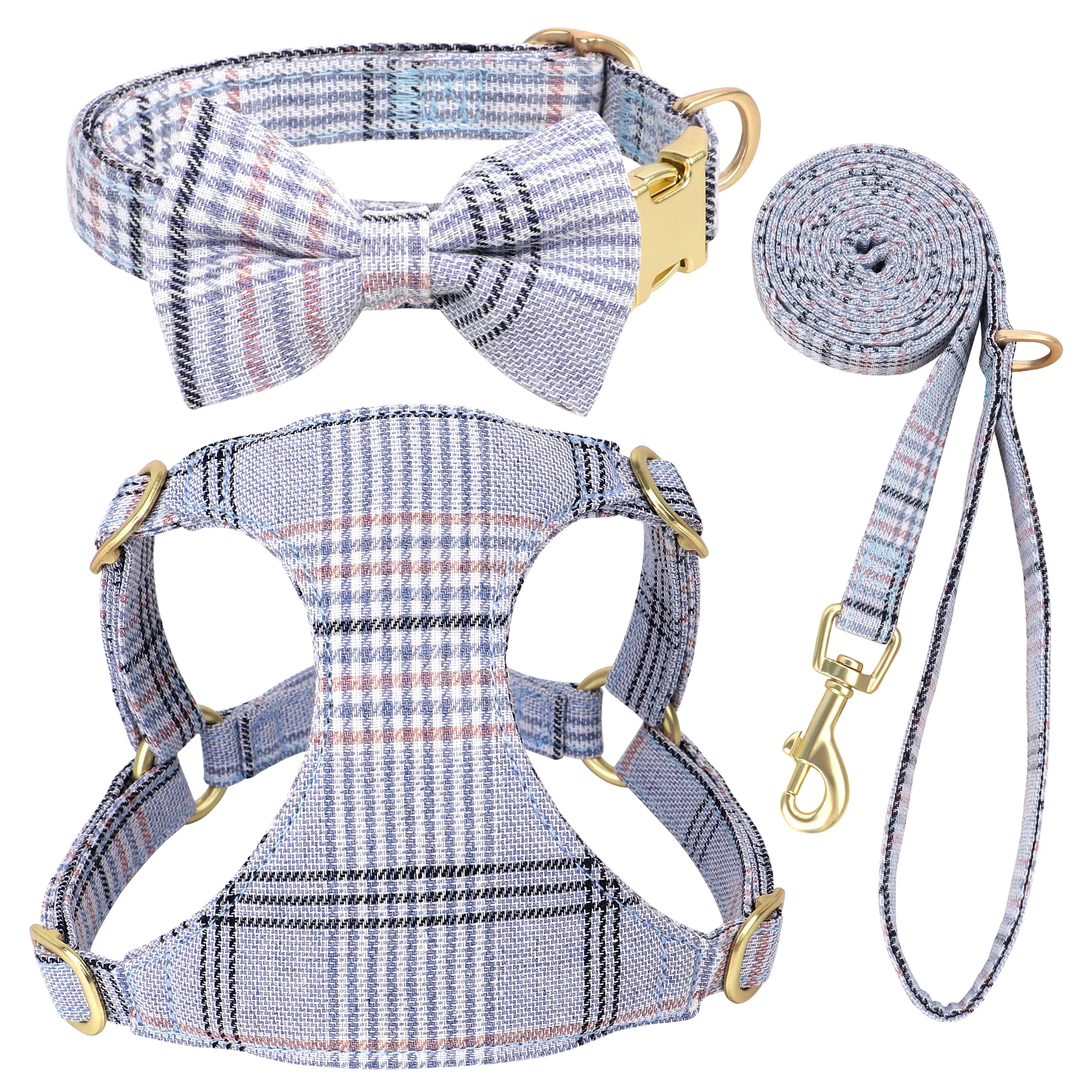 Flexible Beirui Cute Extra Small Dog Harness Set with Bowtie — Blue Plaid XS Chest 13-18 Healthy