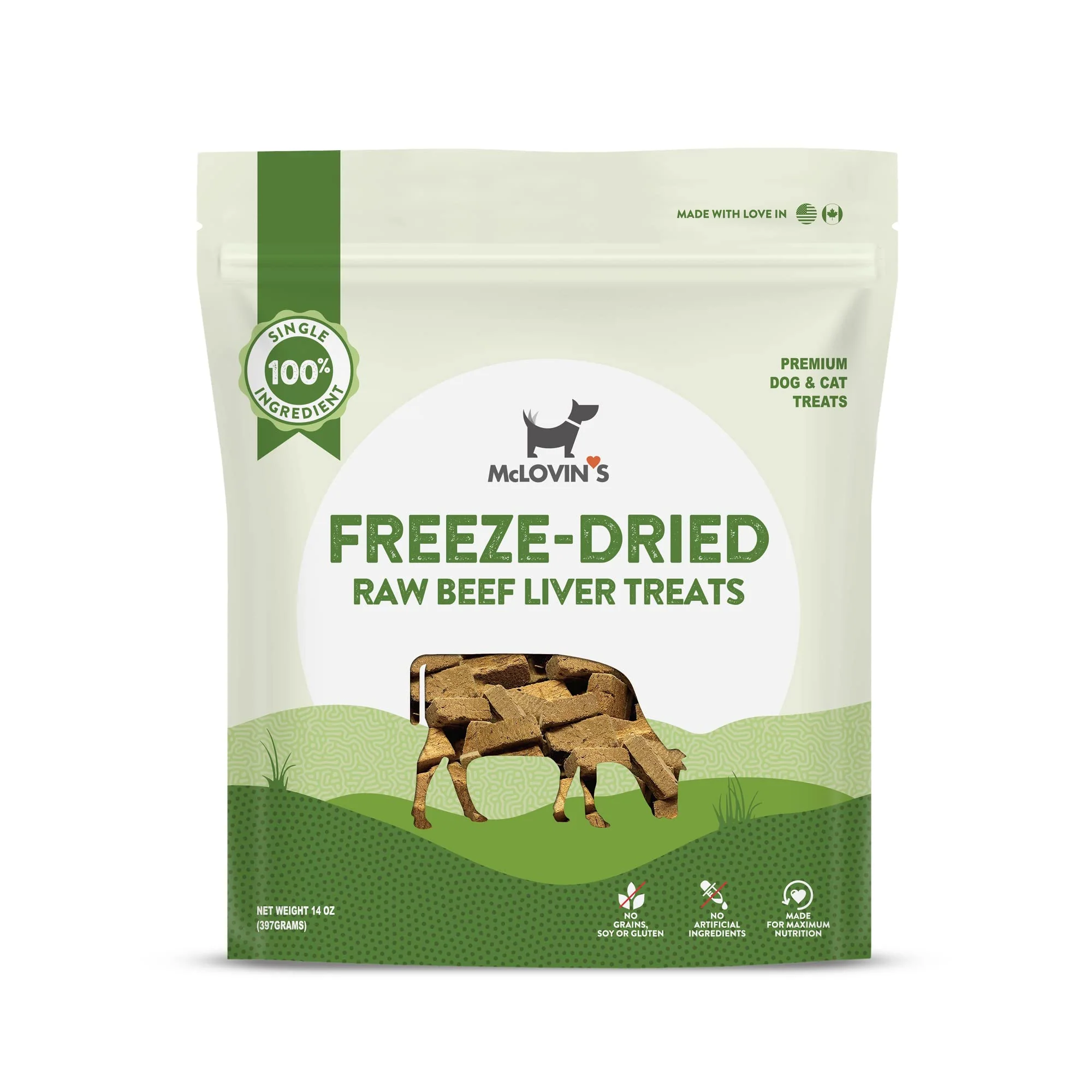 Modern McLovin's Pet Food ze Dried Raw Beef Liver Dog Treats Toppers 14 oz – Single Ingredient Grain- Gluten- High-Protein Recyclable