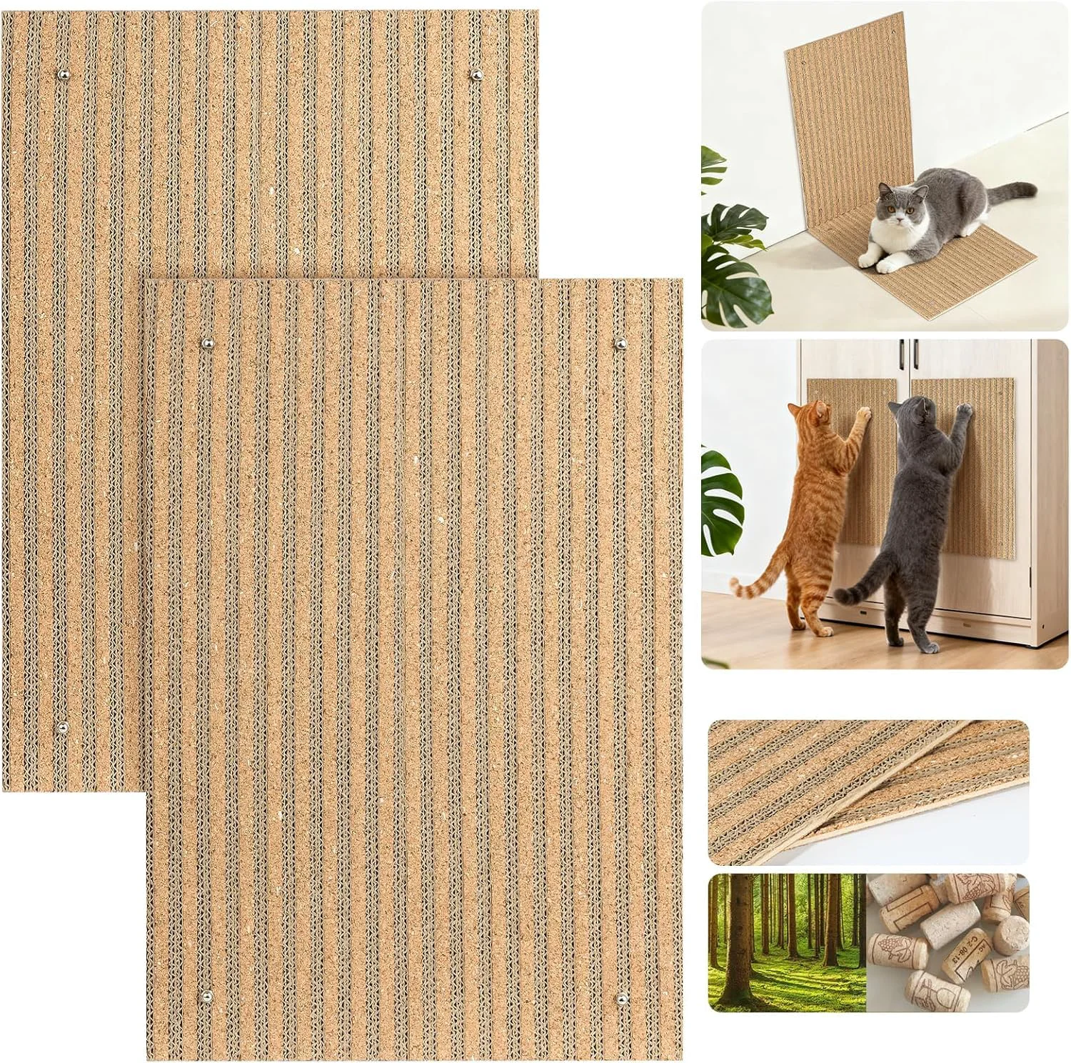 Elite Mocherpion Cork Cat Scratch Pad – 2-Pack 2-in-1 Wall Floor Scratching Posts Natural Cork Cardboard Next-Generation