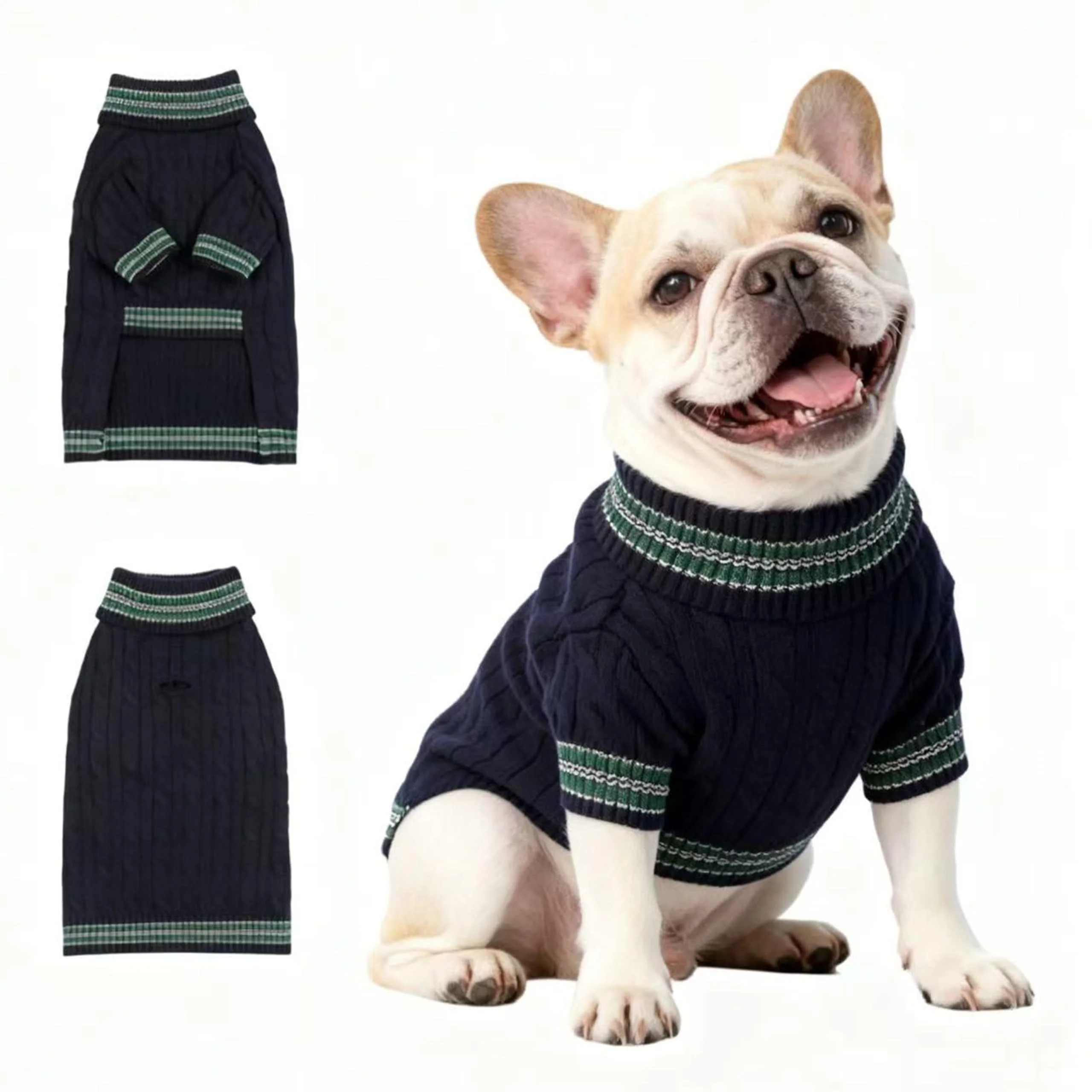 Fashionable Hó Pêng-iú Small Medium Dog Sweater Blue – Warm Winter Coat with Leash Hole Recyclable
