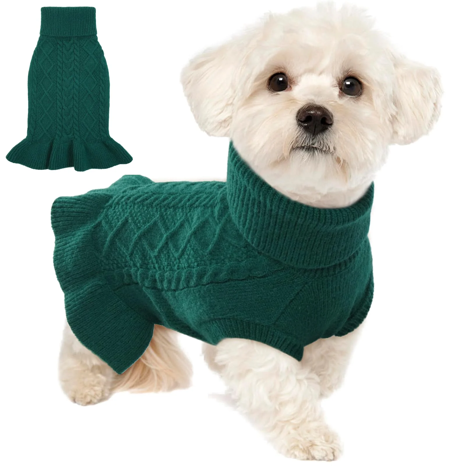 Superior Lelepet Dog Sweater Christmas Turtleneck Knitwear – Cozy Green Cable Knit for Small to Large Dogs Innovative