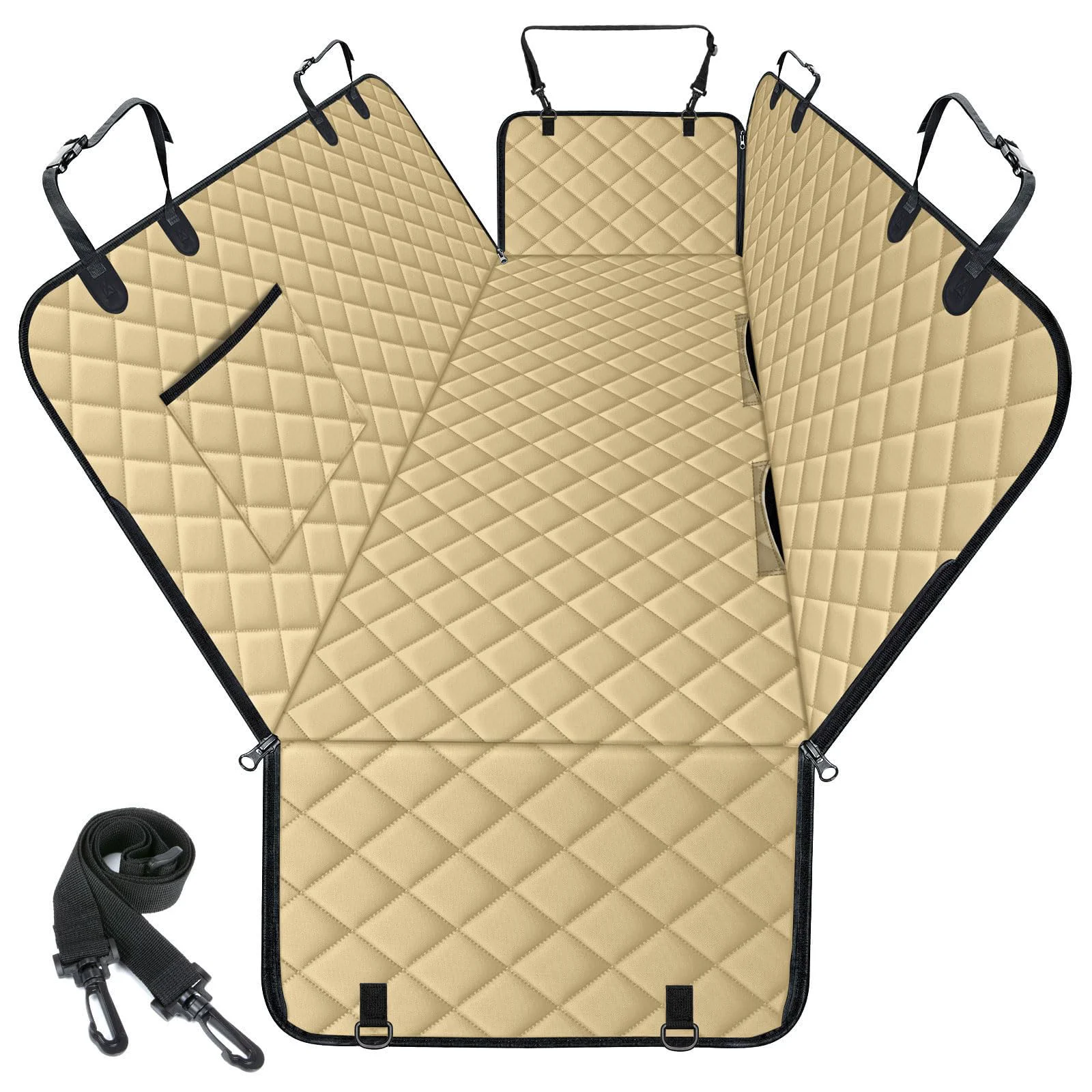 Lightweight NECKORY Waterproof Dog Car Seat Cover – Back Seat Hammock with Nonslip Design Side Wings Storage Pockets Khaki Black Reliable