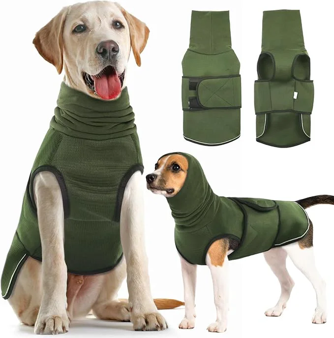 Natural IDOMIK Dog Anxiety Calming Hoodie - Breathable Dog Anxiety Jacket Vest for Thunderstorms Fireworks Vet Visits Separation - Adjustable Noise Block Ear Protection Recovery Green XLAbout ThisOverview Traditional