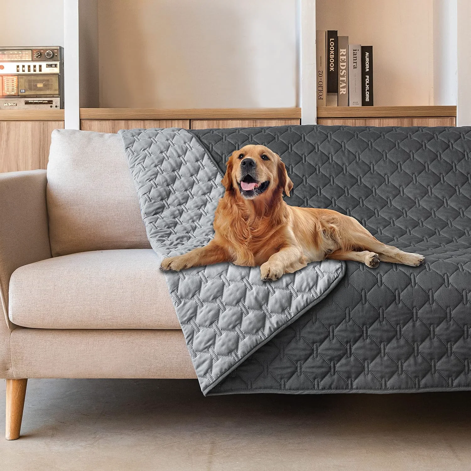 Lightweight gogobunny 3X Stronger Waterproof Pet Blanket Scratch Proof Furniture Protector for Dogs Cats Reversible Cover 52x82 Inch Dark Grey Light Grey Top-Quality