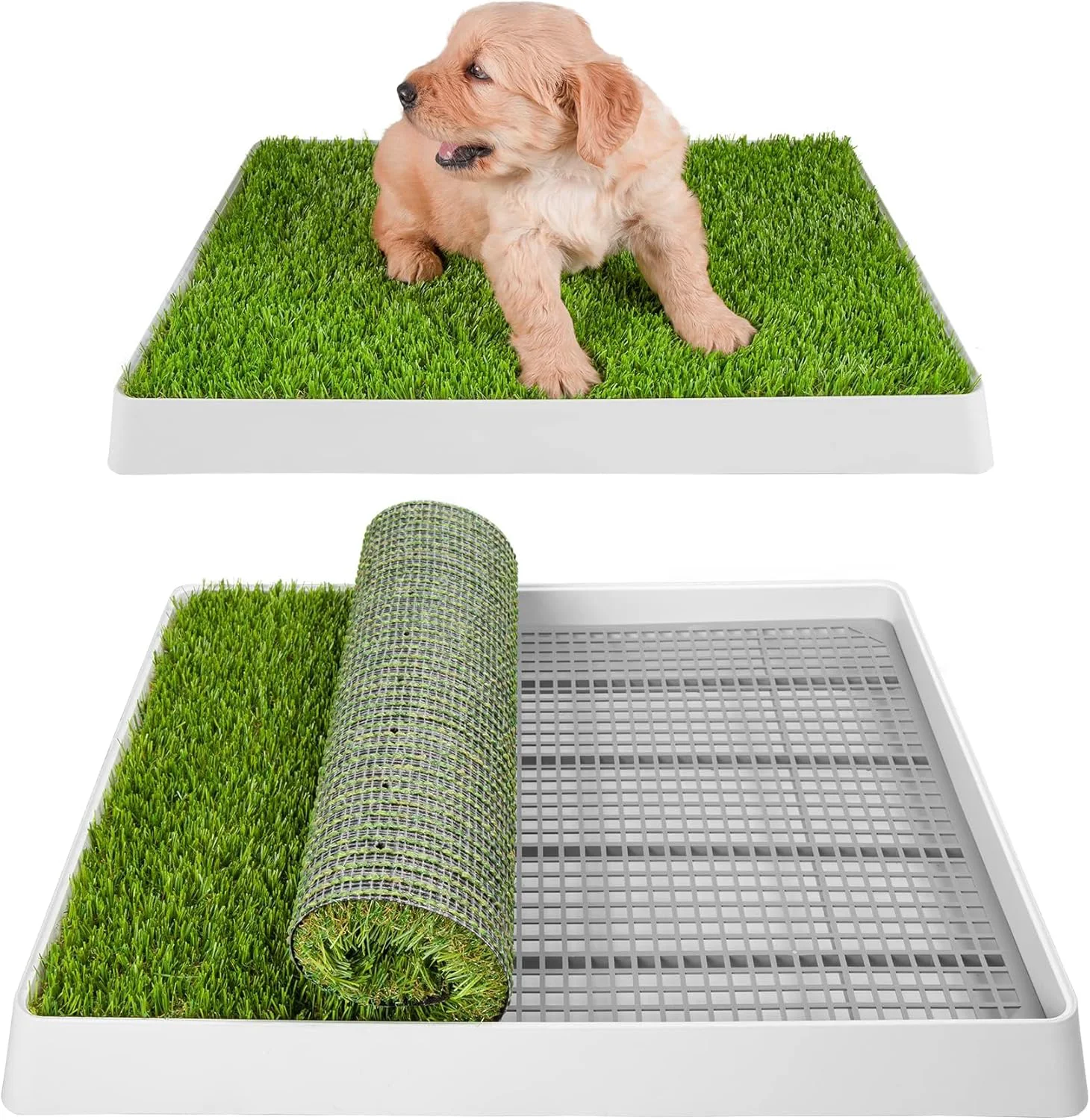Modern Dog Grass Pad with Tray Dog Litter Box Porch Potty for Puppy Pee Training Indoor Portable Fake Grass Pee Pad System Artificial Grass Pee Pad Holder Stylish