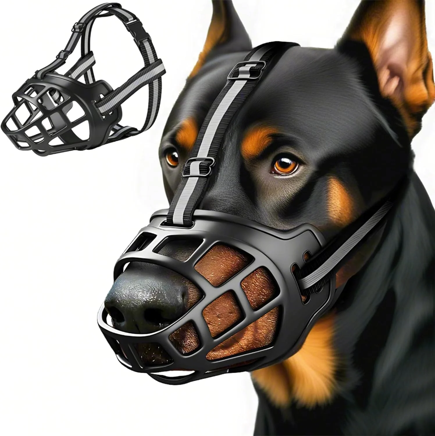 Exceptional Dog Muzzle Breathable Basket Muzzles for Small Medium Large Sized Dogs Adjustable Humane Cage Mouth Cover for Scavenging Grooming Biting Chewing Allows Panting and Drinking Soft Rubber M Effective
