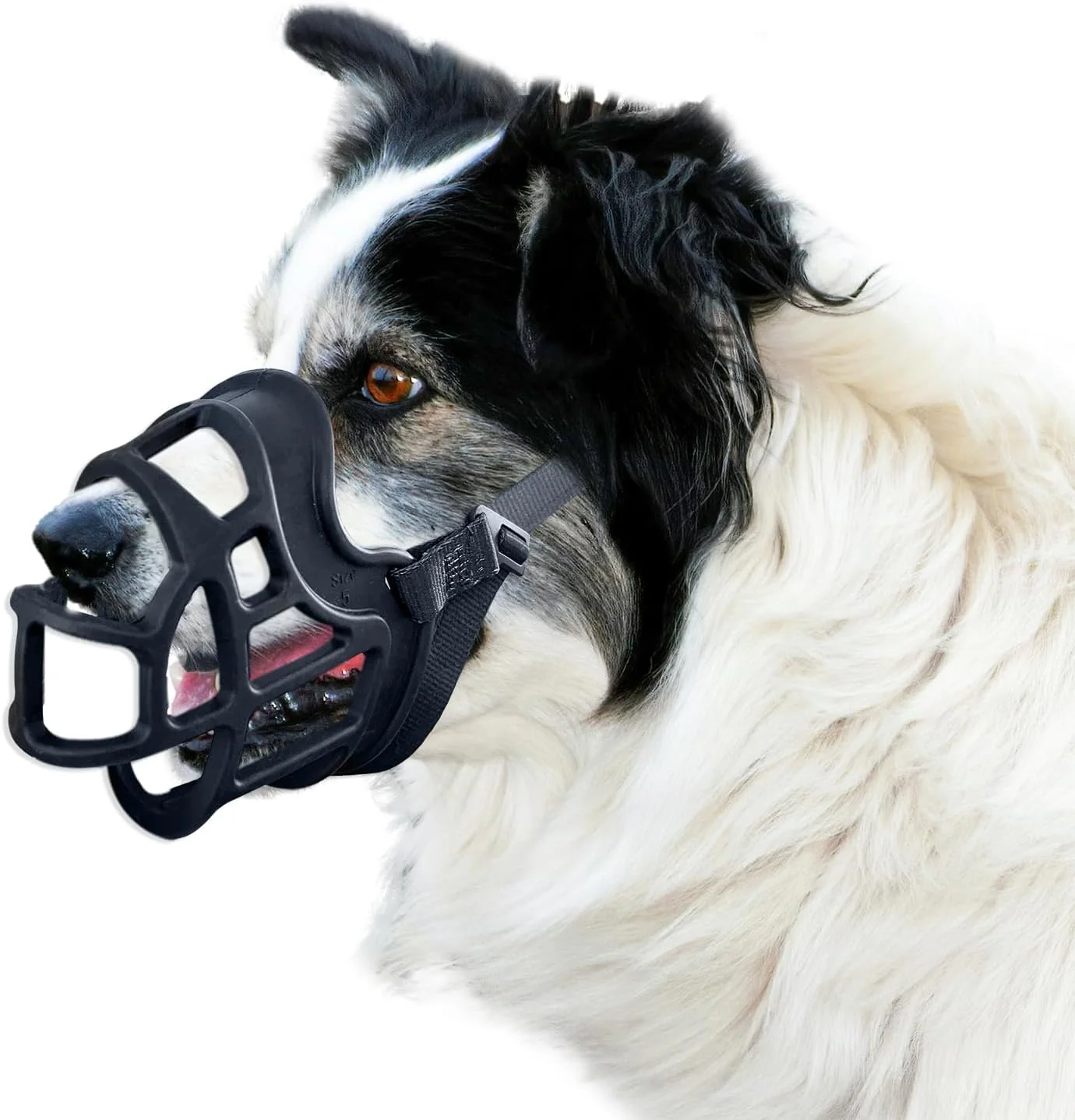Efficient Basket Muzzle Allows Panting Drinking - Anti Biting Chewing Sturdy Lightweight Suitable for Grooming Trimming Training Small Medium Large Dogs Black Size 4 Pure