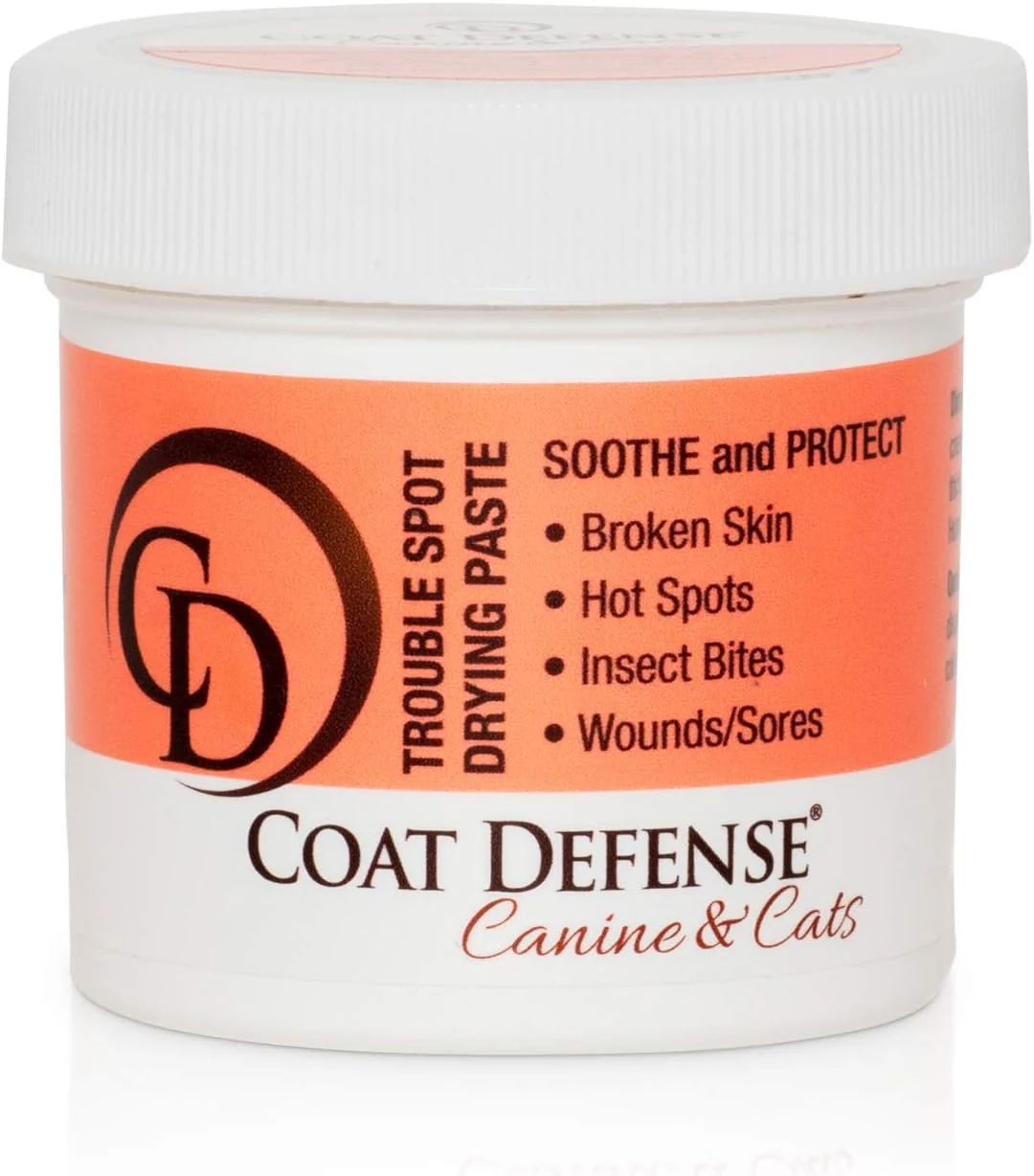 Natural COAT DEFENSE Trouble Spot Drying Paste - Made in USA - 5 Oz Dog Cat Skin Care Itchy Skin Allergies Alleviates Hot Spots for Dogs Cats Insect Bites Relief Dog Wound Care Crafted