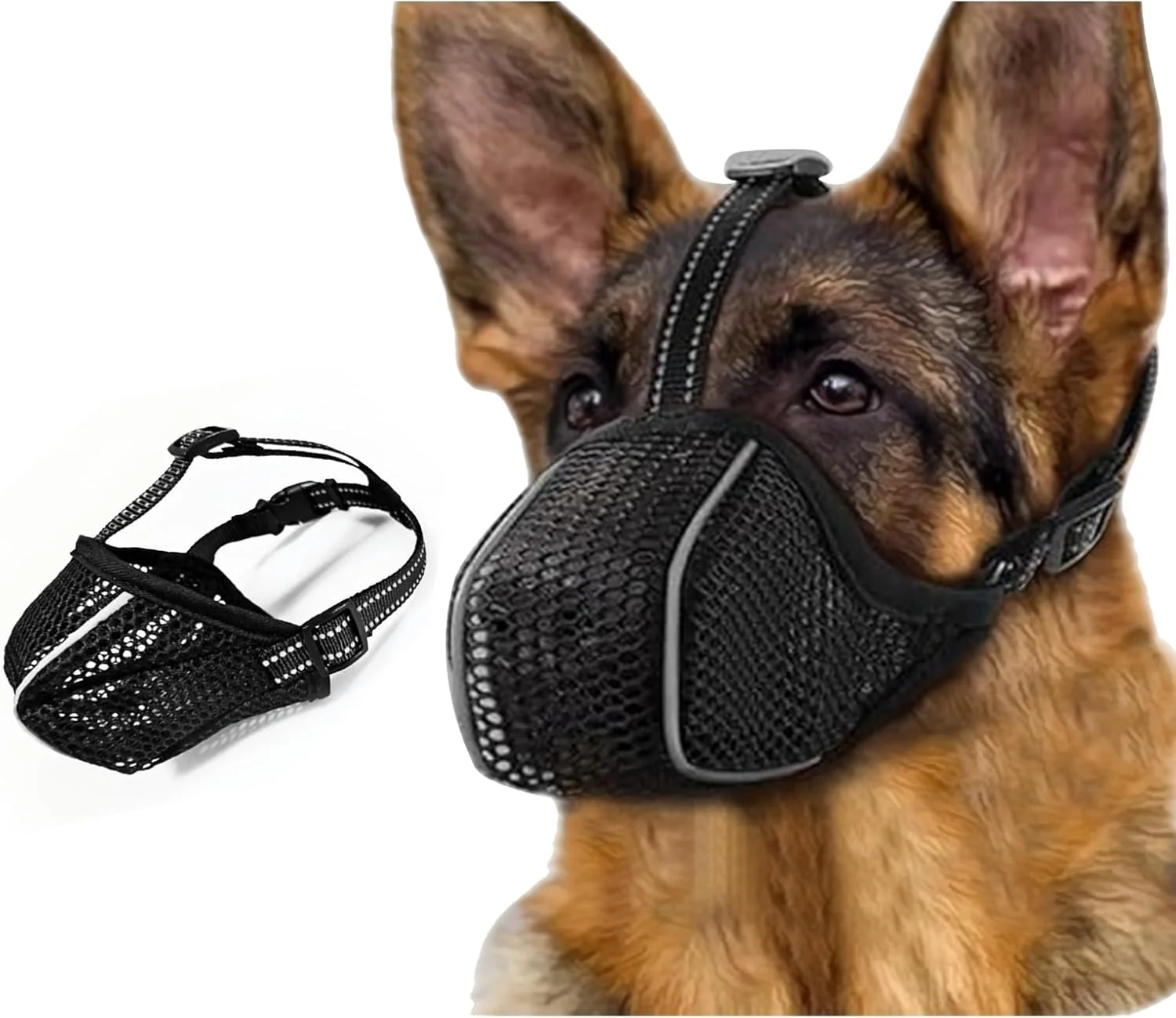 Eco-Friendly Dog Muzzle Mesh Soft Muzzle for Small Medium Large Sized Dogs Breathable Adjustable Puppy Muzzles for Scavenging Biting Licking and Chewing Allows Panting and Drinking Reflective Mesh S Minimalist