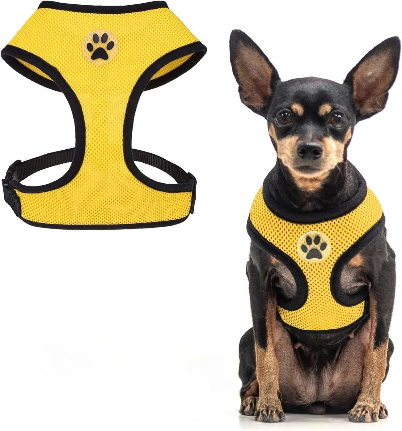 Detailed BINGPET No Pull Dog Harness Soft Mesh Breathable All Weather Vest Harness Safety Protection Design Durable Adjustable Step-in Easy Walk Dog Harness for Small Medium Large Dogs Yellow S Easy-to-Use