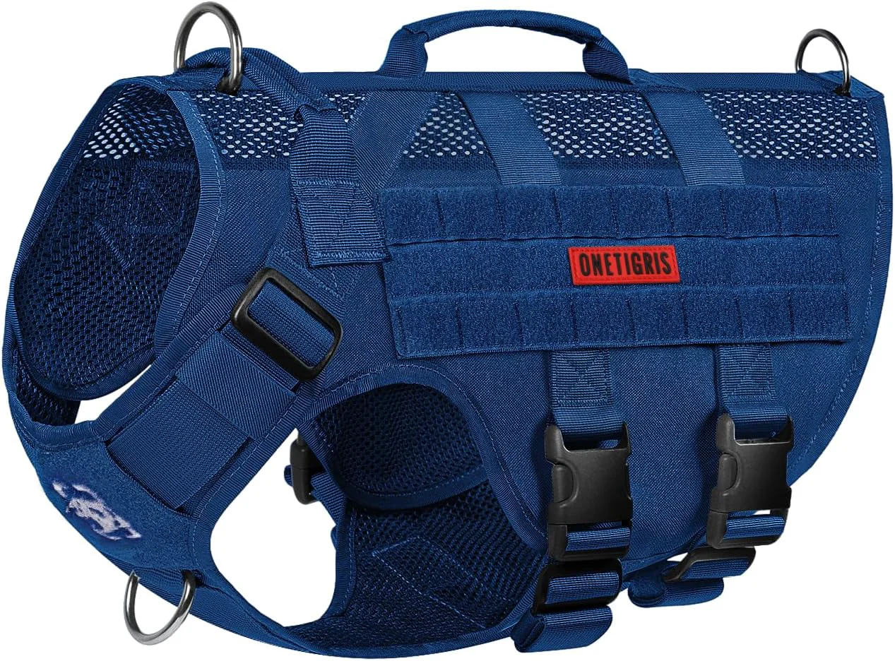 Top-Quality OneTigris Tactical Dog Harness for Small Medium Large Dogs Mesh Design Service Dog Vest Breathable Military Dogs Molle Vests with Handles Harness for Walking Hiking Training Blue L Next-Generation