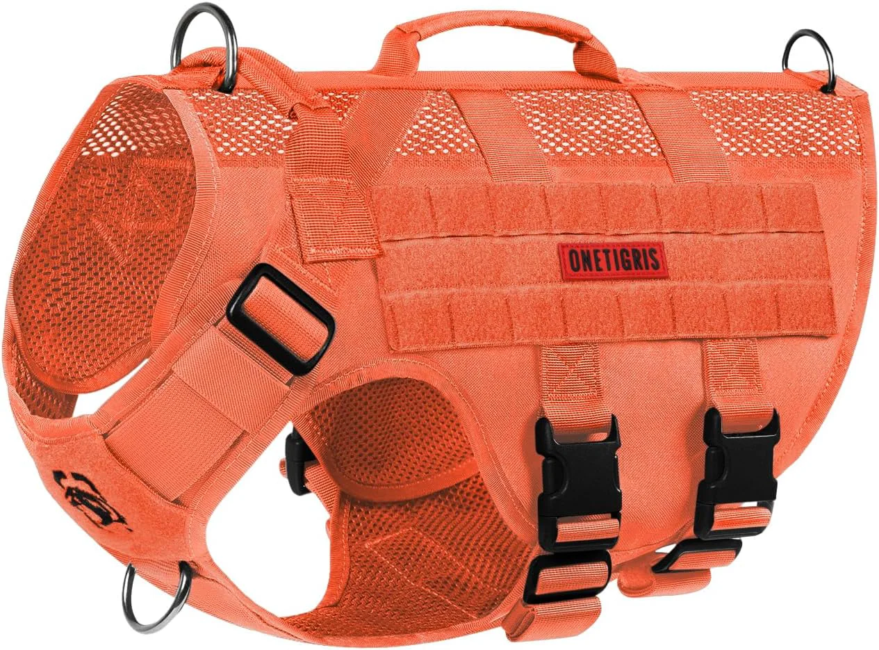 Convenient OneTigris No Pull Tactical Dog Harness for Large Dog Mesh Design Breathable Service Dog Vest with Handle Military Dog Vest Harness with Molle Panels for Walking Hiking Training Orange Large Minimalist