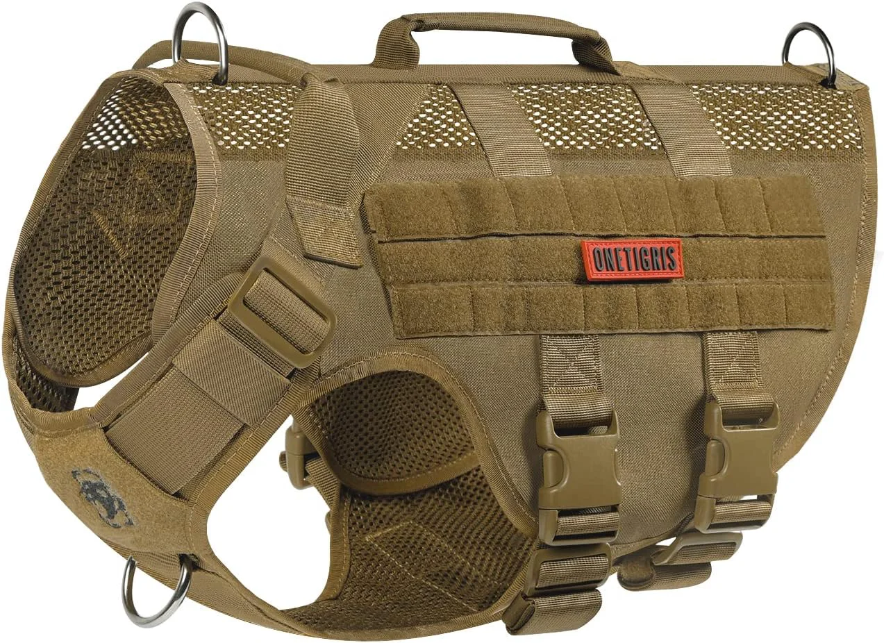 High-Quality OneTigris No Pull Tactical Dog Harness for Medium Dog Aire Mesh Dog Vest Harness Breathable Military Molle Vests with Handles Service Dog Vest for Walking Hiking Training M Brown Practical