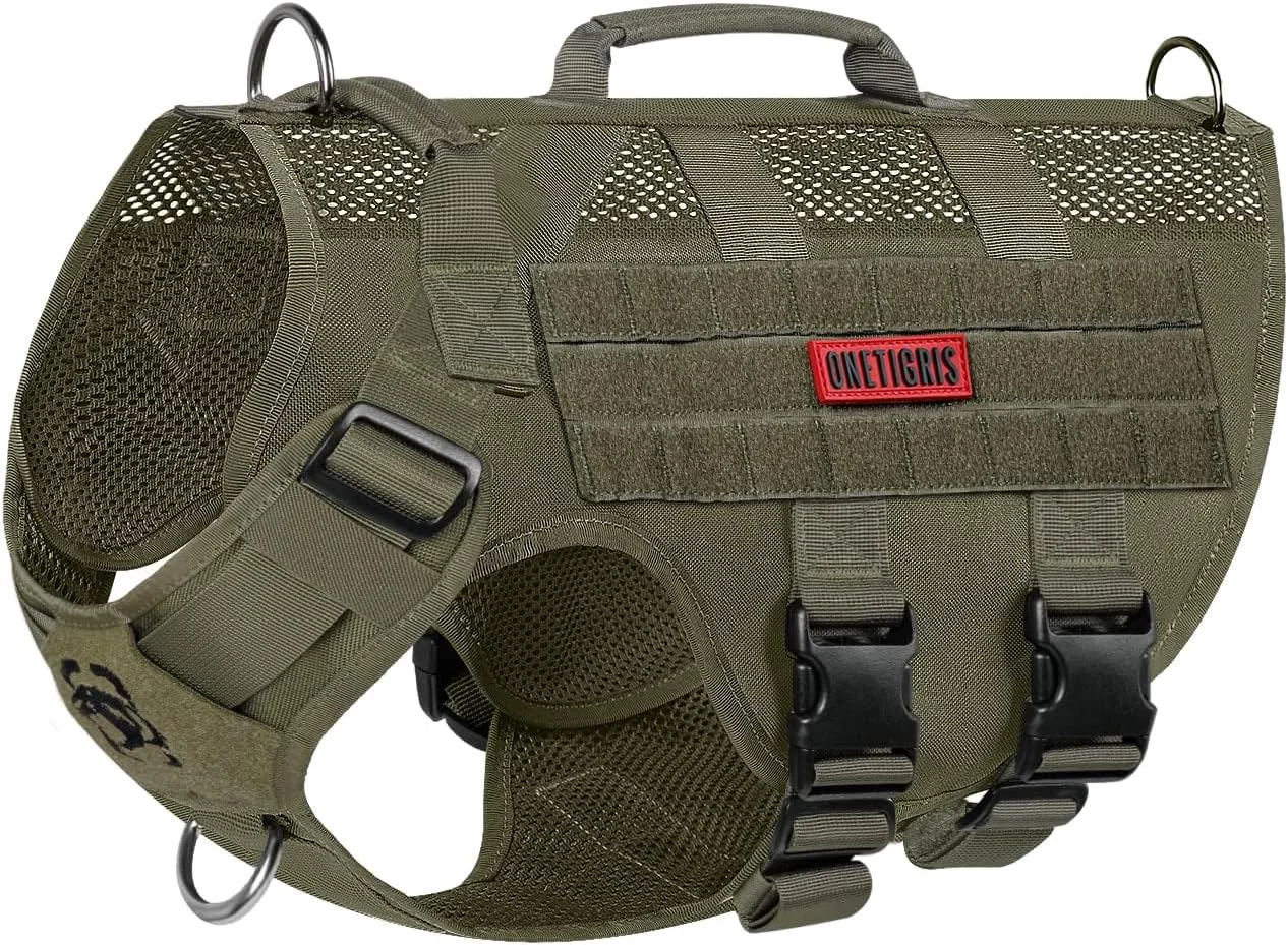 Premium Material OneTigris Tactical Dog Harness for Small Dogs Mesh Design Service Dog Vest Breathable Military Dogs Molle Vests with Handles Harness for Walking Hiking Training Certified