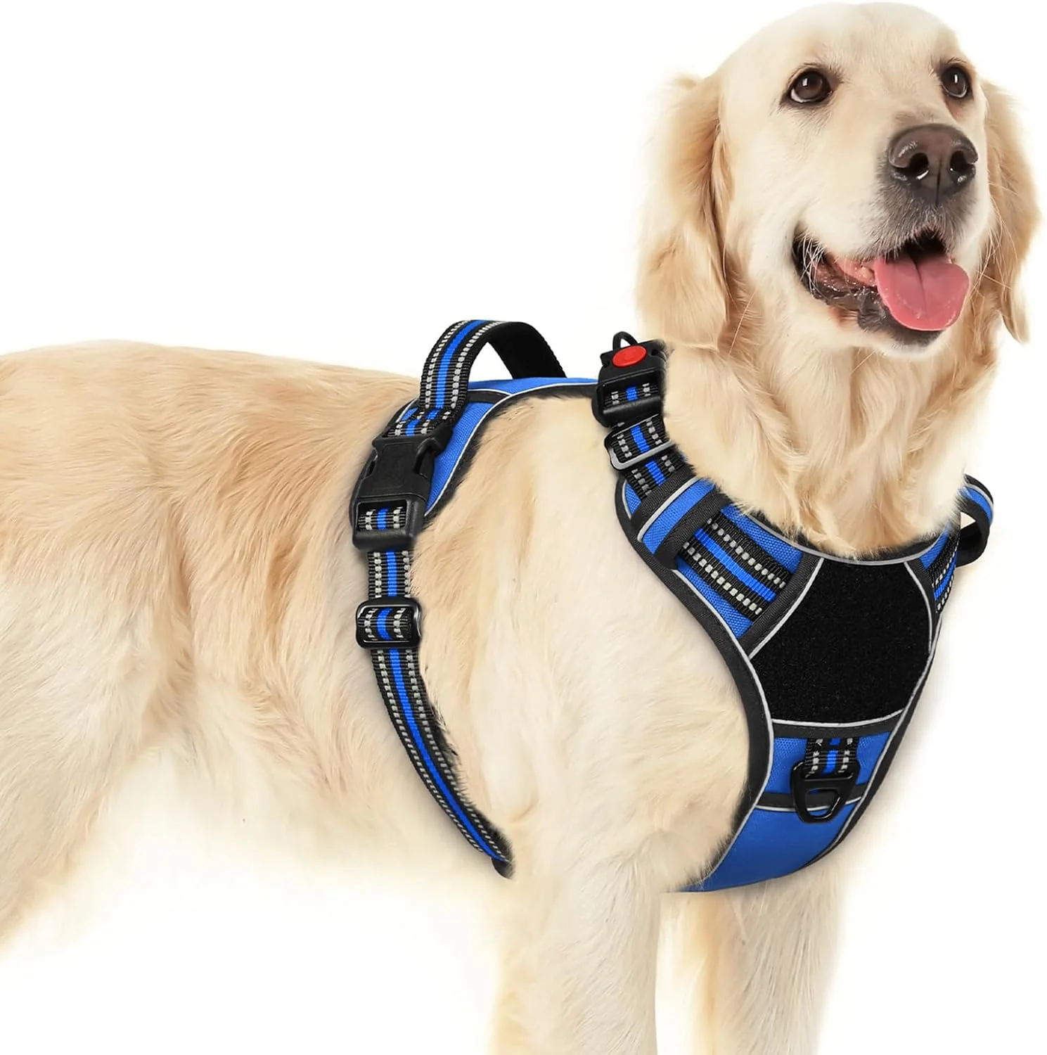 Quality Eagloo Dog Harness for Large Dogs Easy Wearing with 3 Buckles Adjustable No Pull Pet Harness with 2 Rings for Walking No Chock Reflective Soft Padded Vest with Control Handle Blue Black L Unique