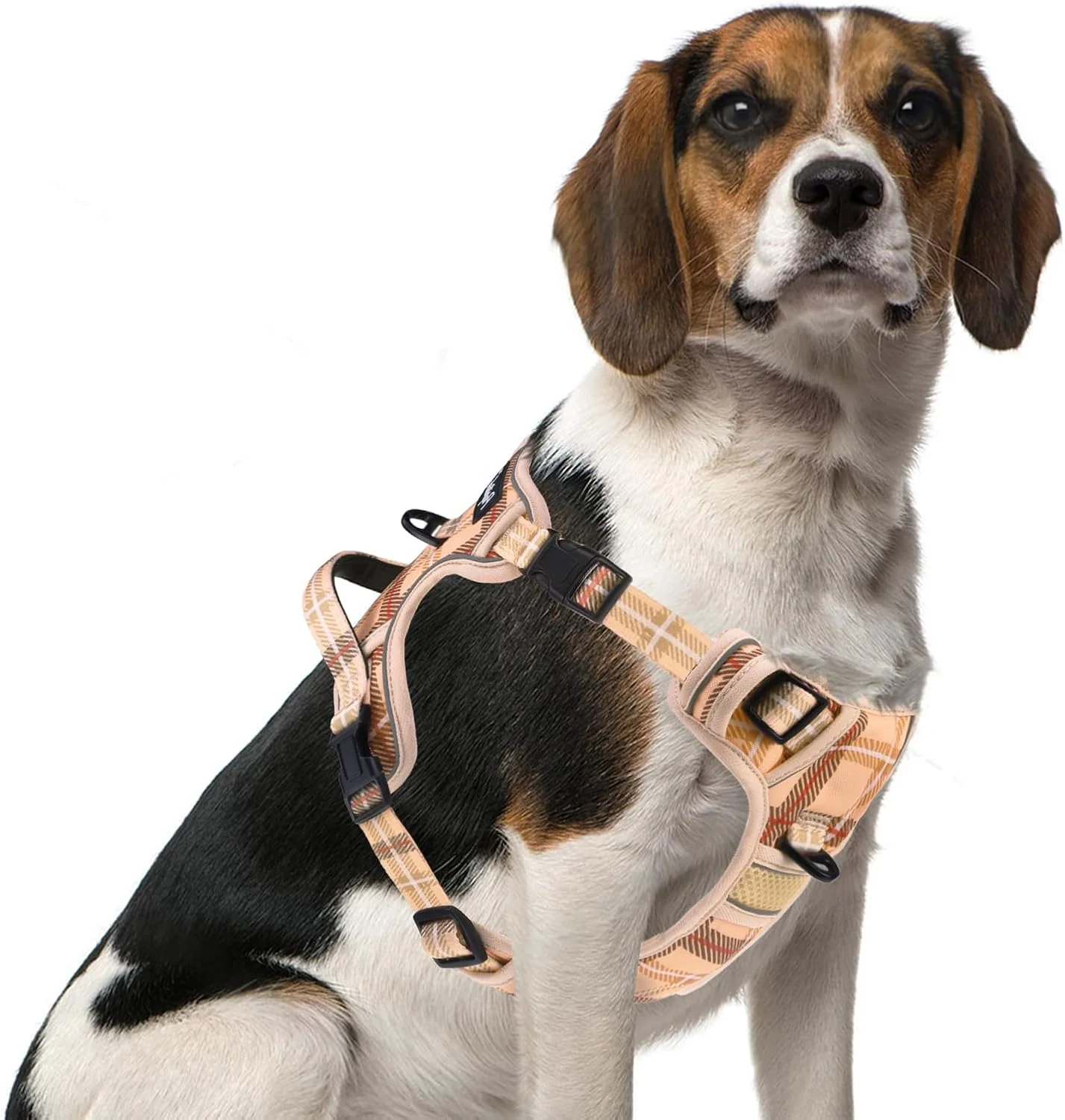 Original PUPTECK No Pull Dog Harness Medium Sized Adjustable Reflective Dog Harness with Handle Easy Control Comfortable Soft Padded Pet Vest Harness for Medium Dogs Plaid Beige M Trusted