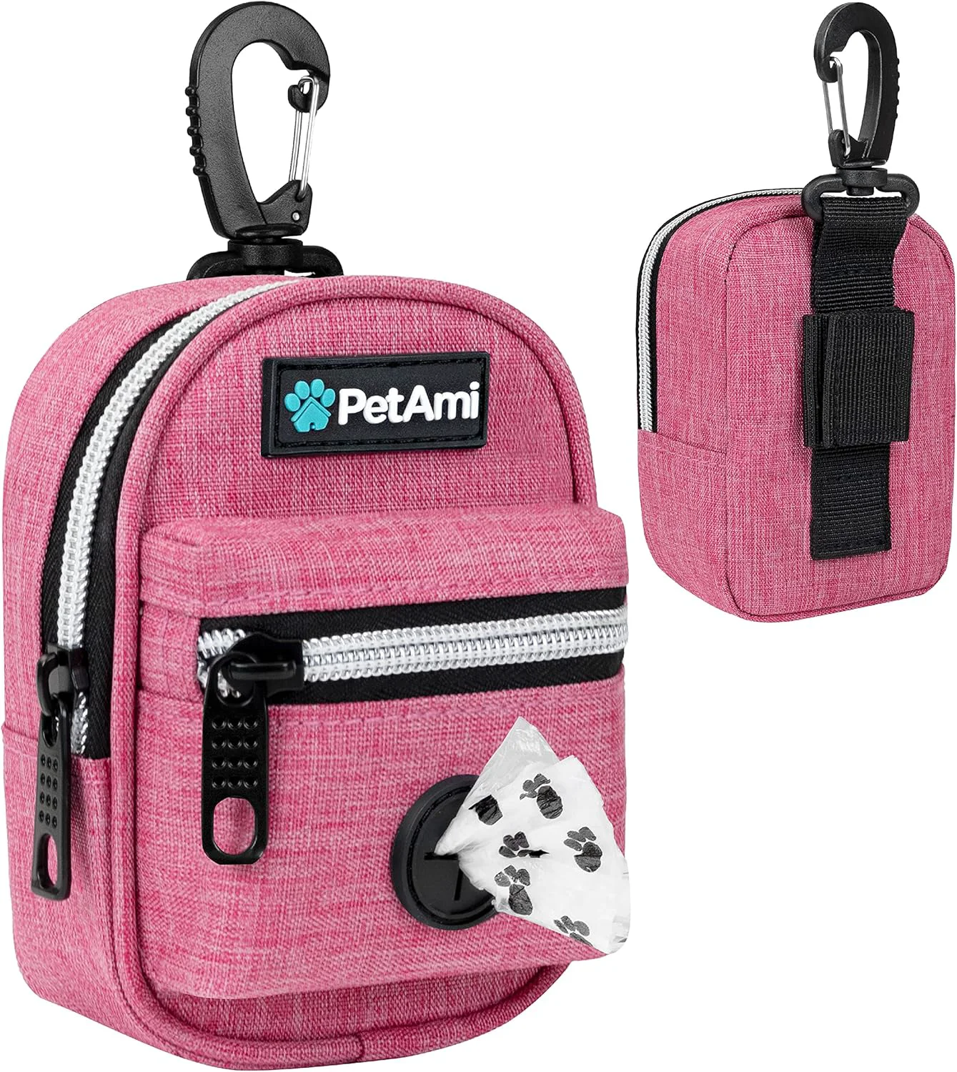Original Design PetAmi Dog Poop Bag Holder For Leash Dog Pet Waste Bag Dispenser For Poop With Clip For Doggie Puppy Walking Accessories Travel Camping Dog Treat Pouch Supplies Must Have With Doggy Bag Roll Pink Green
