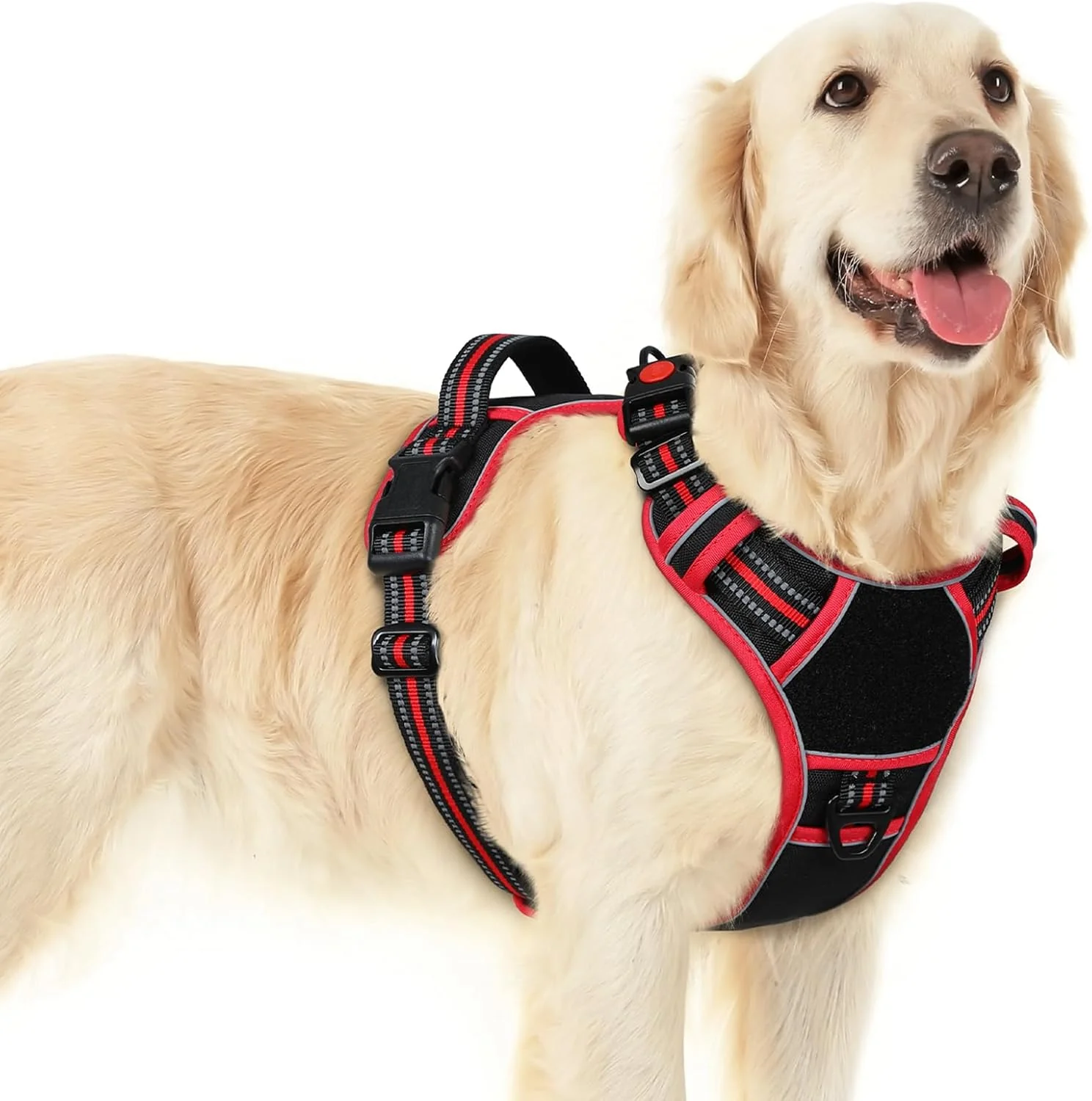 Excellent Eagloo Dog Harness for Large Dogs Easy Wearing with 3 Buckles Adjustable No Pull Pet Harness with 2 Rings for Walking No Chock Reflective Soft Padded Vest with Control Handle Black Red L Smart
