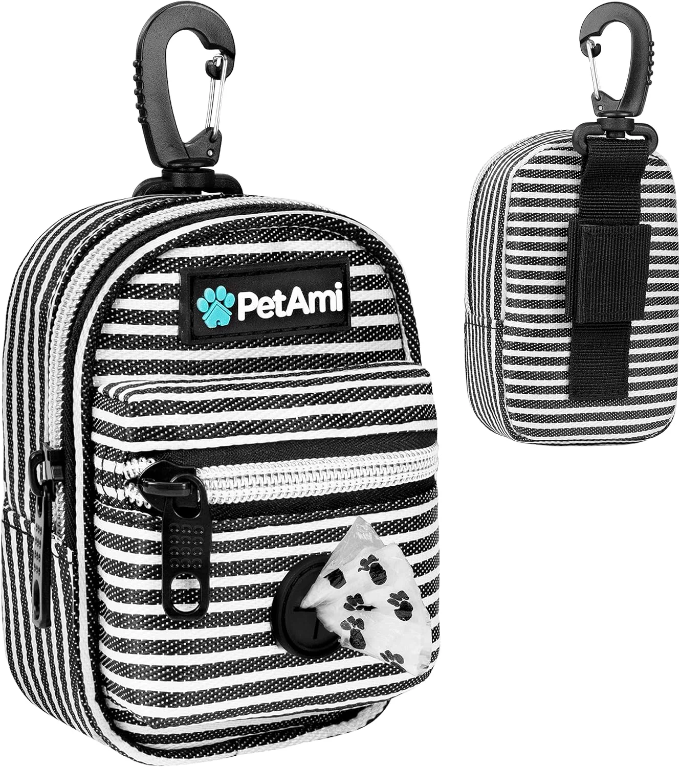 Refined PetAmi Dog Poop Bag Holder for Leash Dog Pet Waste Bag Dispenser For Poop With Clip Doggy Puppy Walking Accessories Travel Camping Dog Treat Pouch Supplies Must Have With Dog Bag Roll Stripe Black Original
