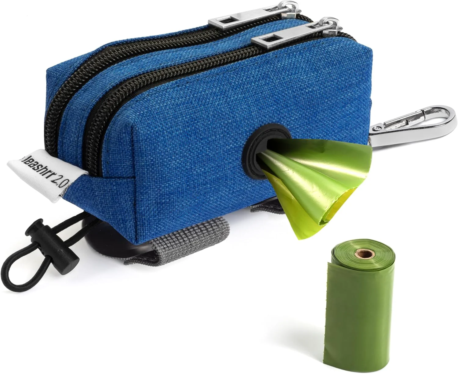 Next-Generation Dog Poop Bag Holder for Leashes - Dog Poop Bag Dispenser and Treat Holder with 2 Waterproof Pouches for Pet Waste Bags and Walking Accessories 1 Roll - Leashrr 2.0 Blue Long-Lasting