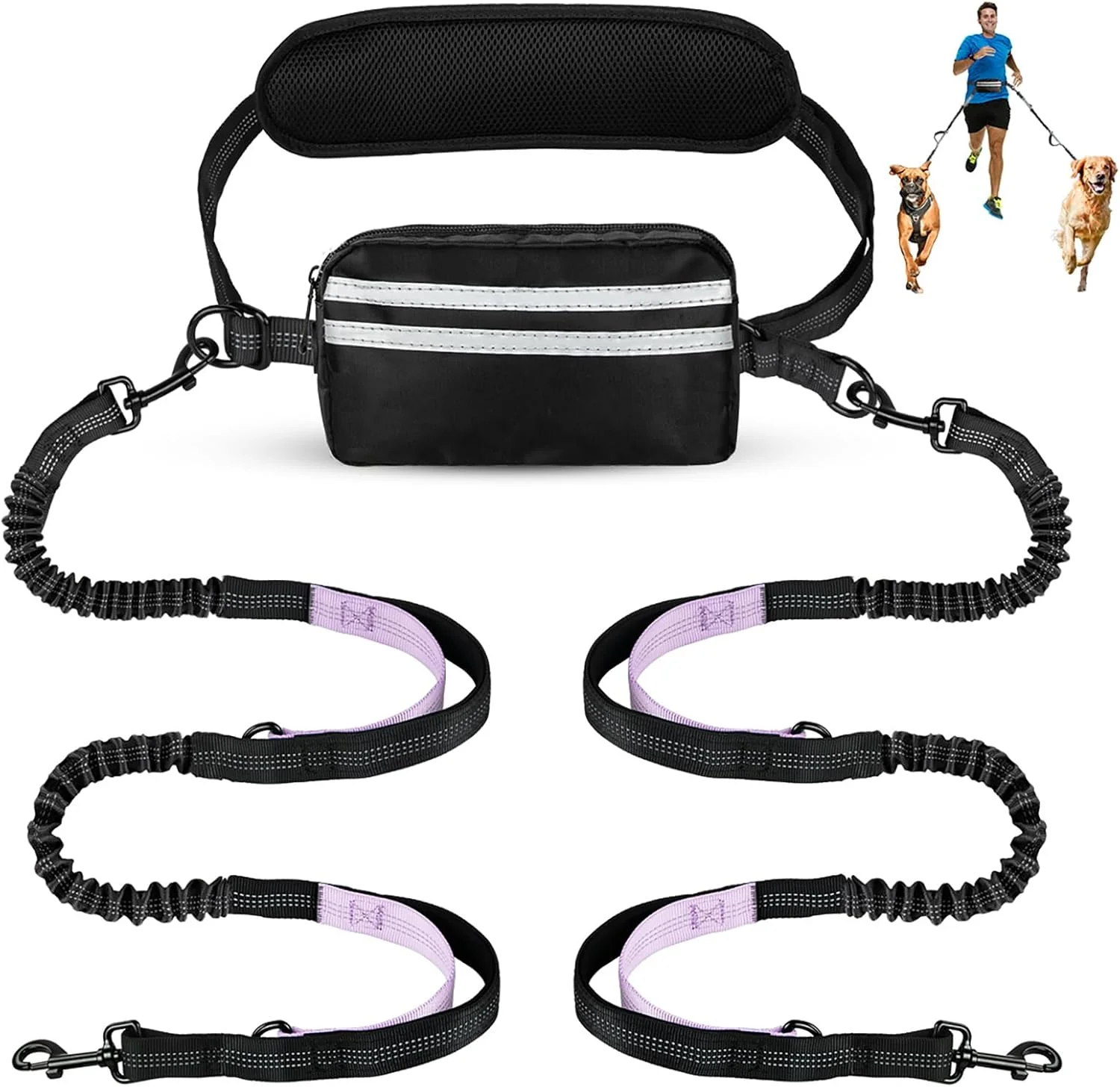 Premium Hands Dog Leash with Pouch Double Leash for Two Dogs Retractable Bungee with Double Padded Handles Dog Waist Leash for Dog Walking Running Leash for Dogs Dog Walking Accessories Carefully Designed