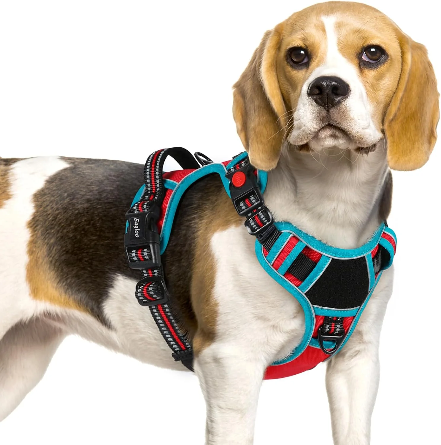 Premium Material Eagloo Dog Harness Small Sized Easy Wearing with 3 Buckles Adjustable No Pull Pet Harness with 2 Rings for Walking No Chock Reflective Soft Padded Vest with Control Handle Red Teal S Fast