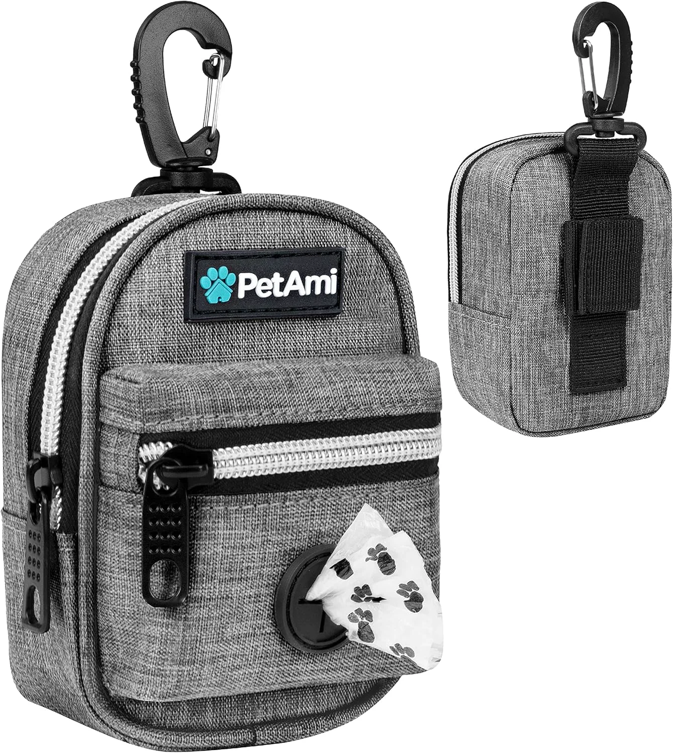 Enhanced PetAmi Dog Poop Bag Holder for Leash Dog Pet Waste Bag Dispenser For Poop With Clip Doggy Puppy Walking Accessories Travel Camping Dog Treat Pouch Supplies Must Have With Dog Bag Roll Light Gray Innovative