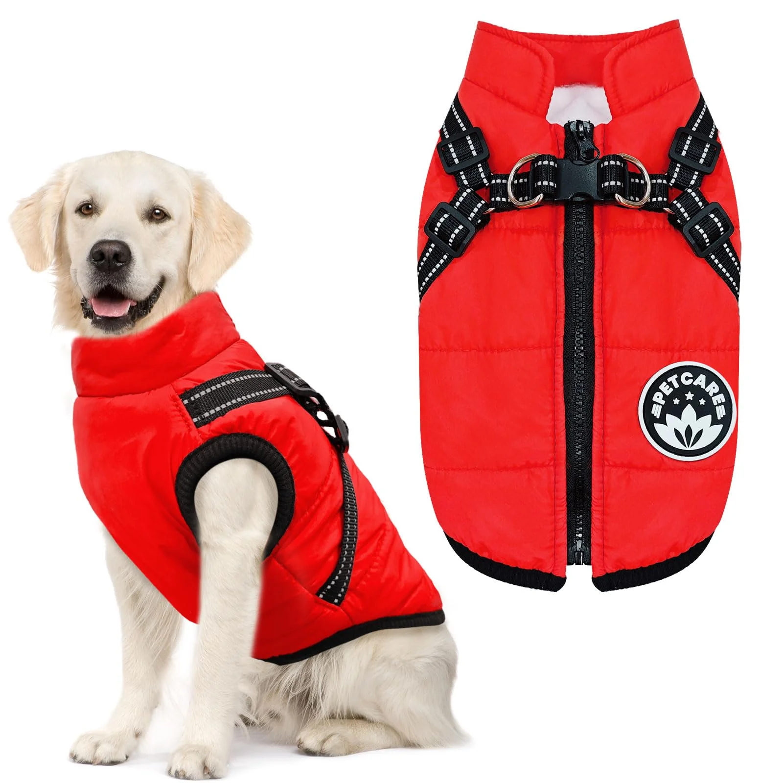Organic PETCARE Winter Dog Coat with Harness – Waterproof Reflective Snow Jacket for Dogs Cats Refined