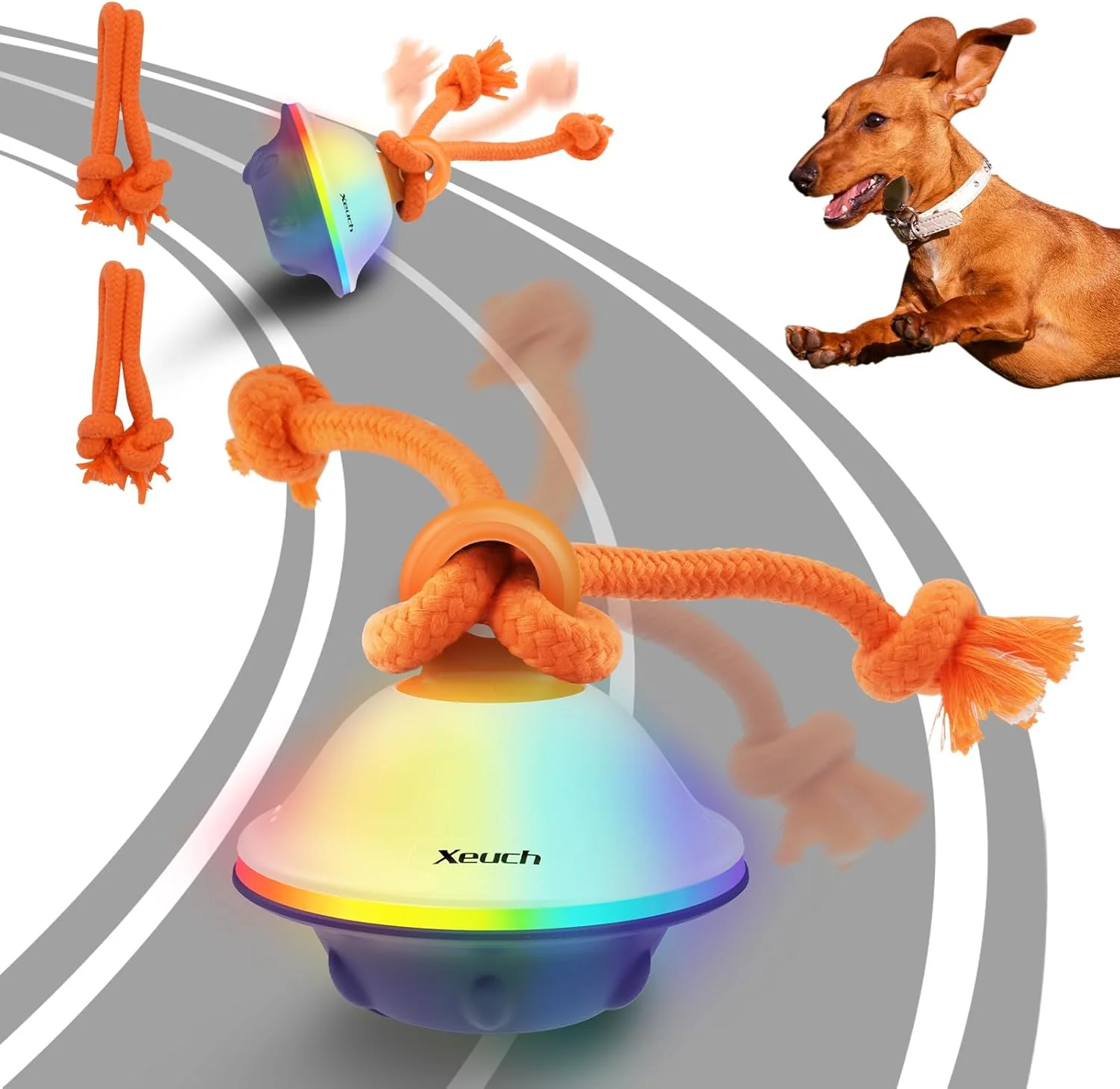 Eco-Friendly Interactive Dog Toys Automatic Moving and Rolling LED Light Up Dogs Ball with Rope Motion-Activated Wicked Ball for Small Medium Pup Stimulation Toy for Boredom Relief Refined