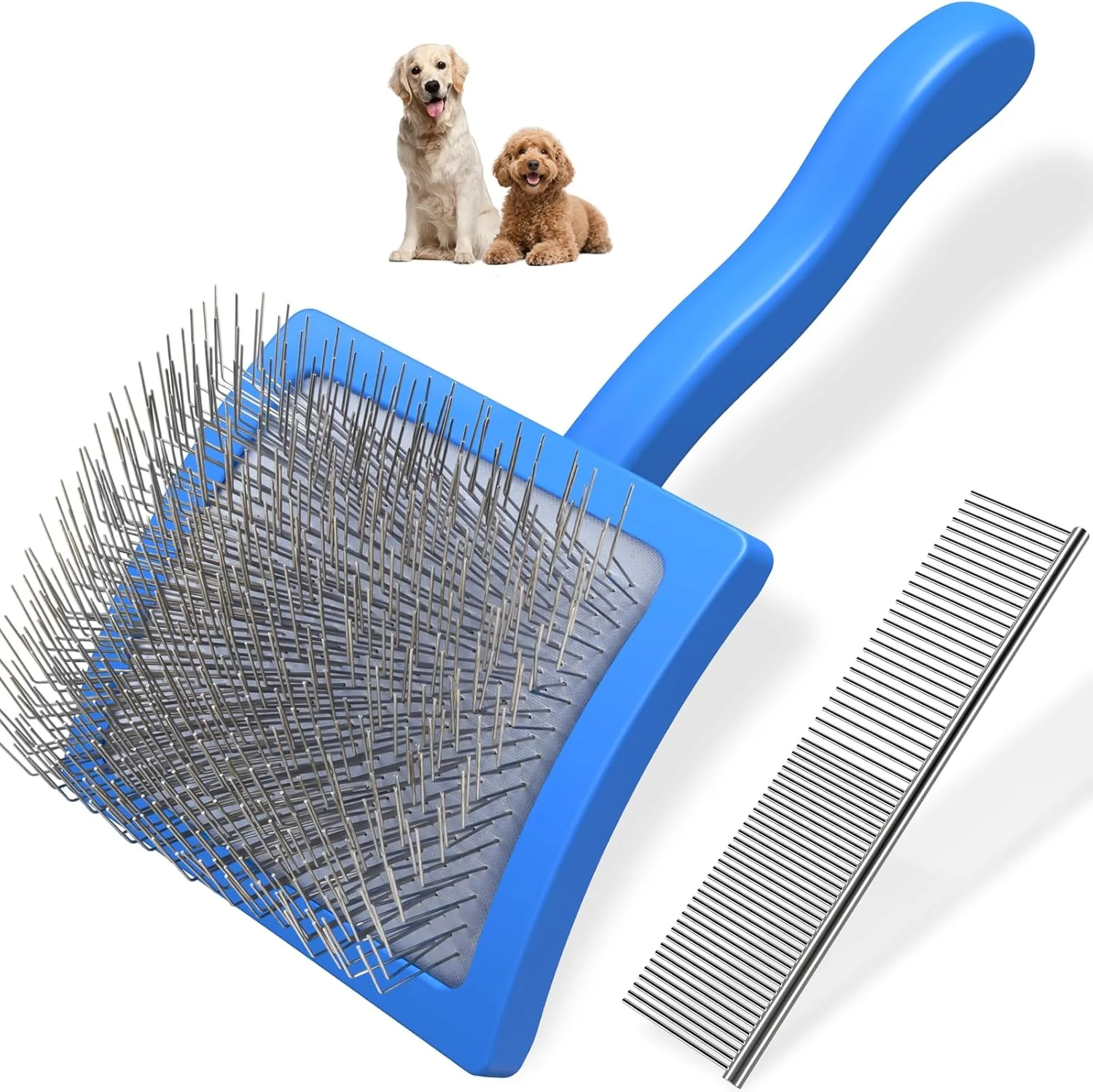Exceptional 2PCS Slicker Brush for Dogs Pet Comb Professional Dog Grooming Brush Goldendoodles Poodles Labradoodles with Extra Long Pins to Effectively Remove Tangles Knots and Mats Blue Modern