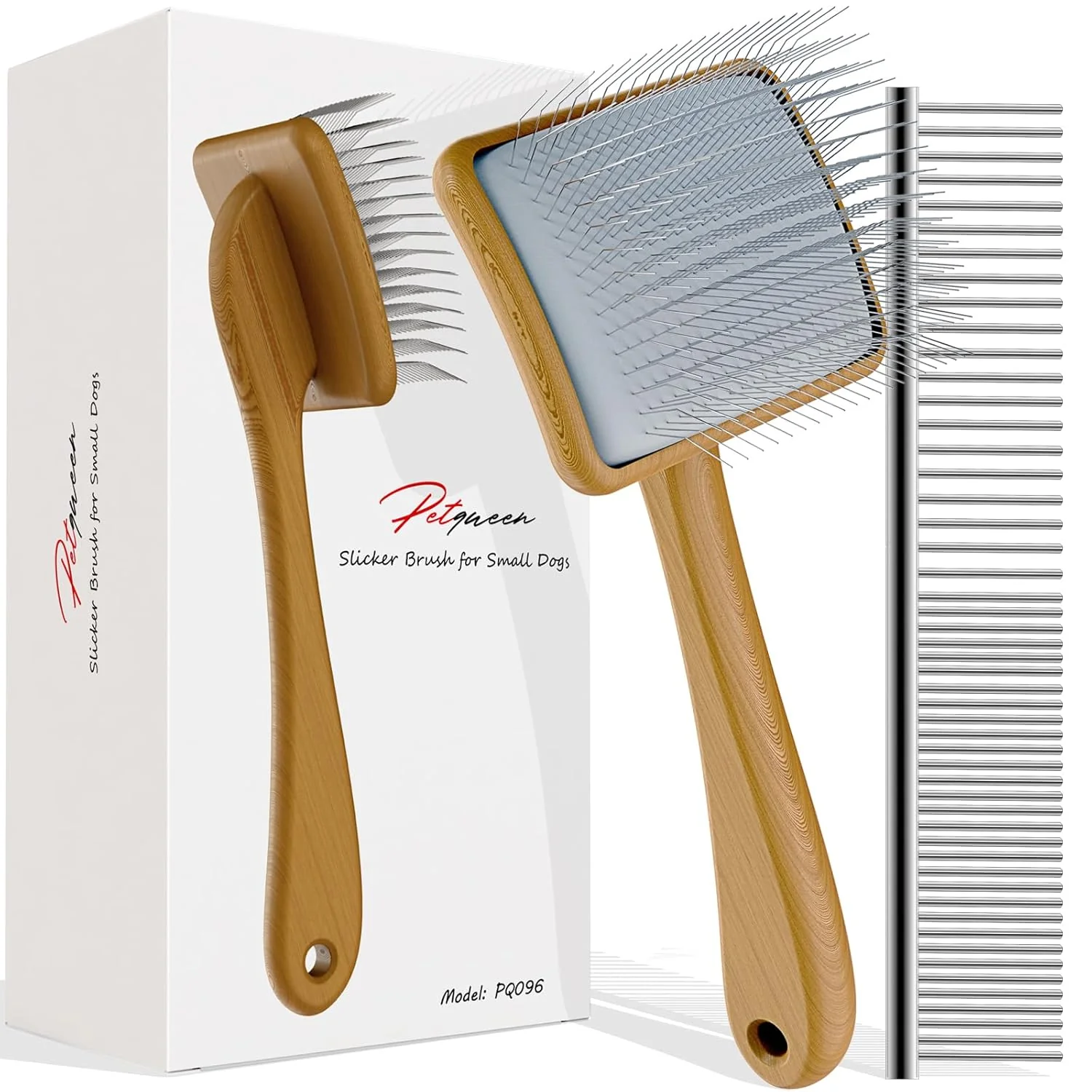 Innovative Slicker Brush for Dog Doodles and Poodle Brush for Tangles Fluff Coat Curly Hair Pets Remove Loose Fur Matts Undercoat Double Coat 24mm Pins 3.5'' 2.4'' Head Medium Size Wood Eco-Friendly