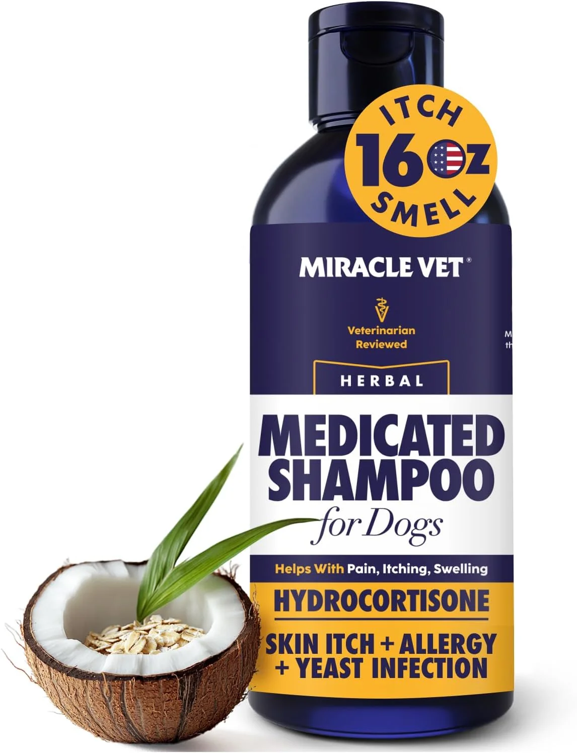 Original Medicated Dog Shampoo for Itchy Skin Relief - Yeast Infection Treatment for Dogs Dog Allergy Relief Hot Spot Treatment - Hydrocortisone Antifungal Shampoo 16 oz Eco-Friendly