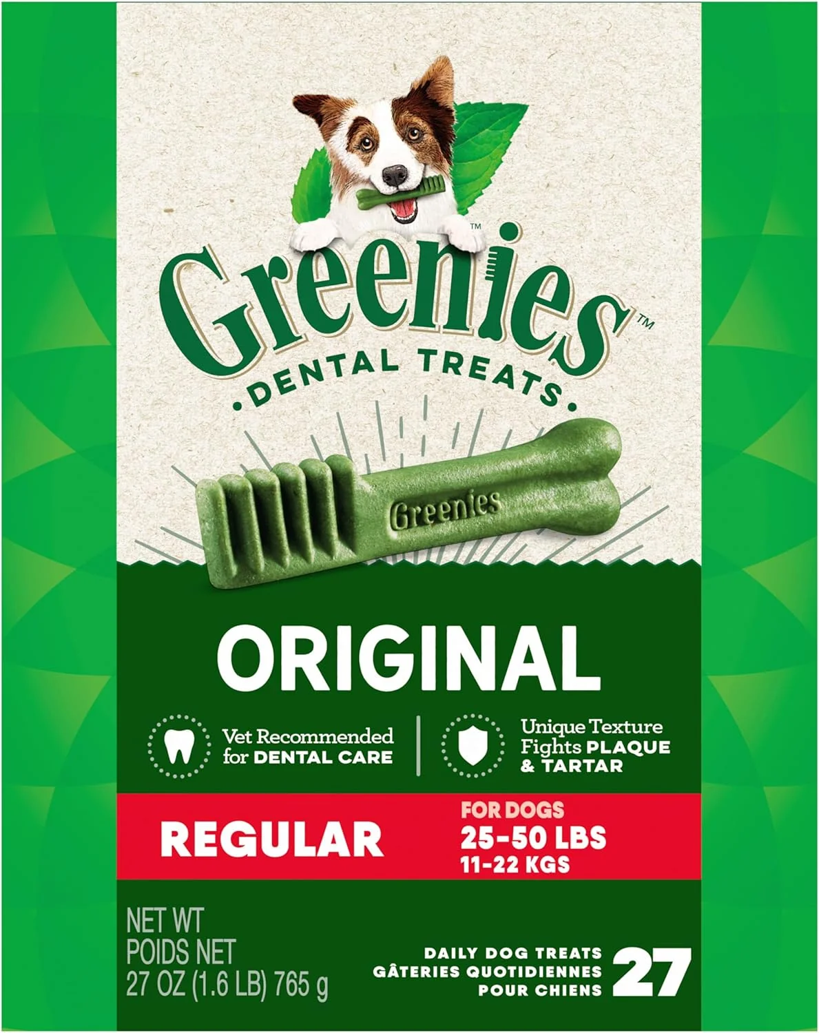 Exceptional Greenies Regular Dental Dog Treats 27 oz. Pack 27 Treats Premium Material