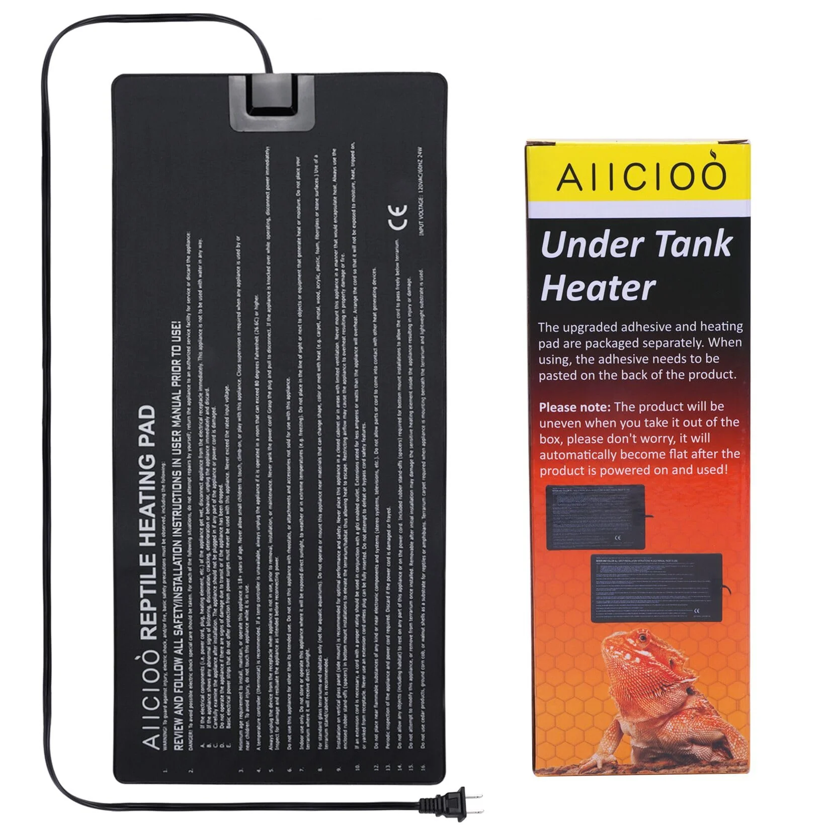 Modern Aiicioo Reptile Heating Pad – 24W Under-Tank Heat Mat 104–122°F Long-Lasting
