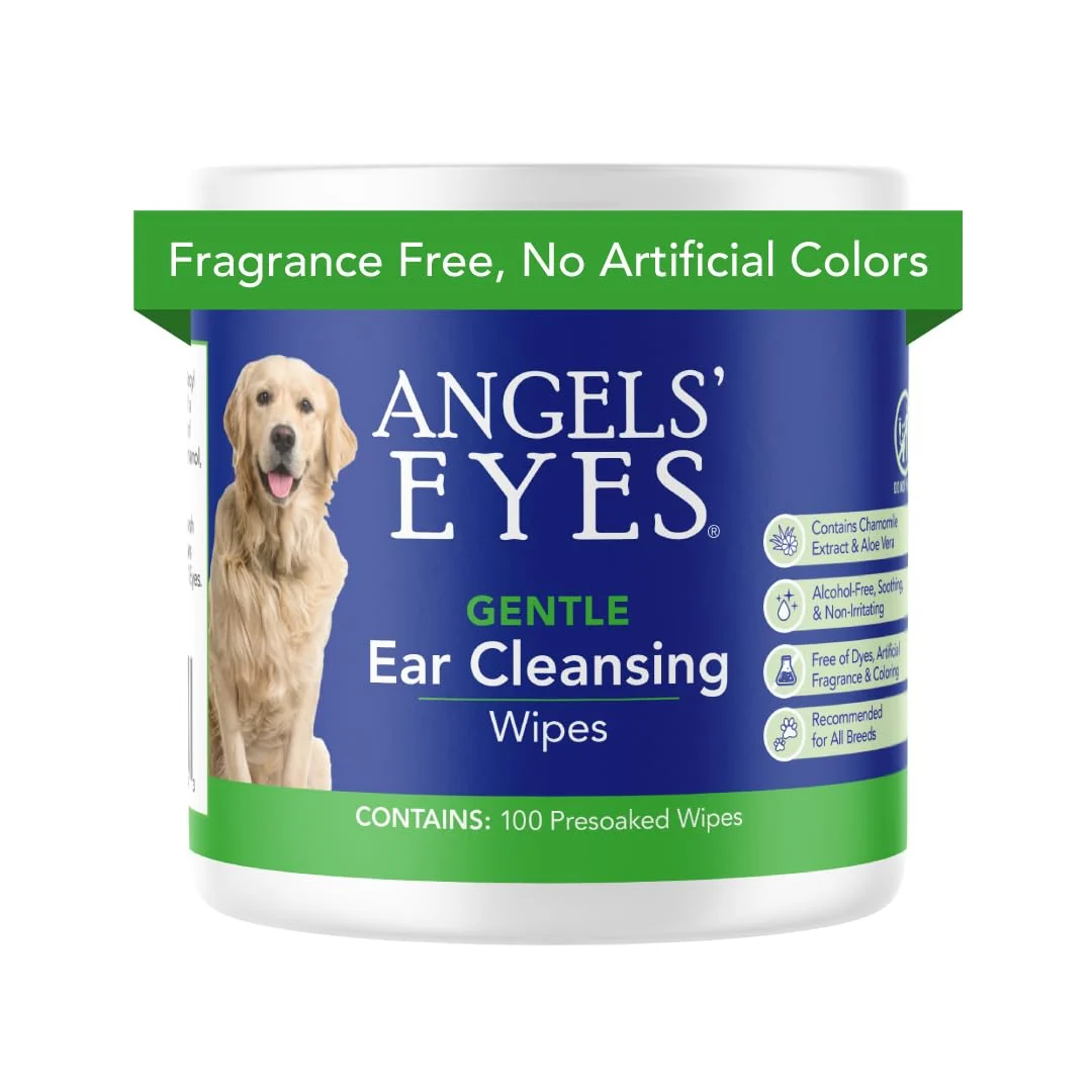 Modern ANGELS' EYES Ear Cleansing Wipes for Dogs Cats Removes Dirt Wax Odor Help Reduce Infections Itching No Artificial Colors or Fragrance 100ct Fine Crafted